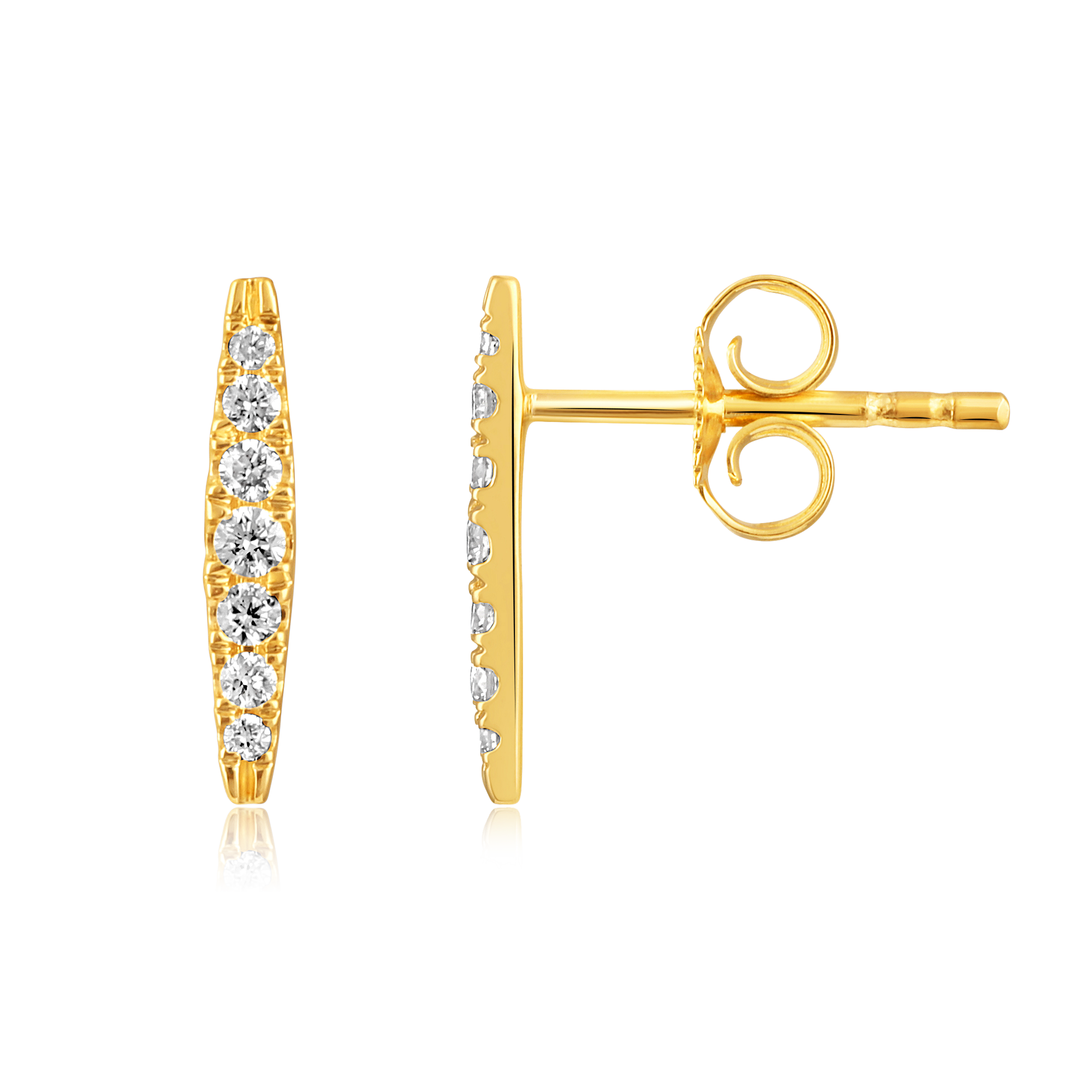 Certified 14K Gold 0.2ct Natural Diamond Bar Drop Stick Delicate Stud Earrings