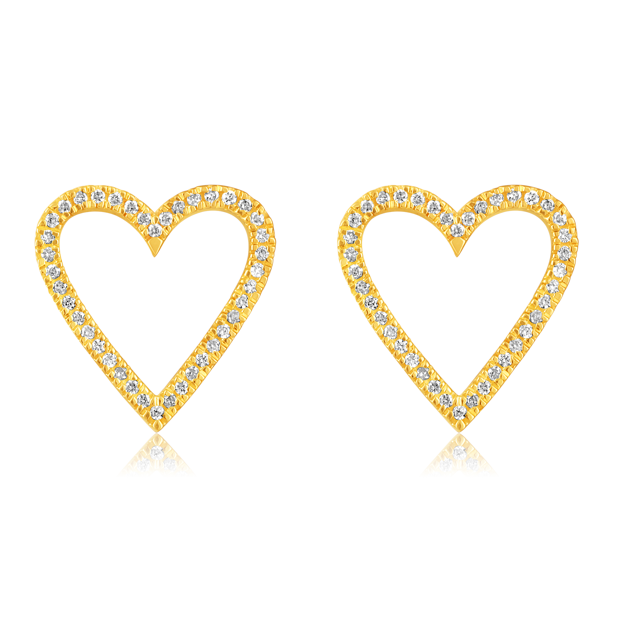 Certified 14K Gold 0.2ct Natural Diamond Heart Love Hollow Charm Stud Earrings