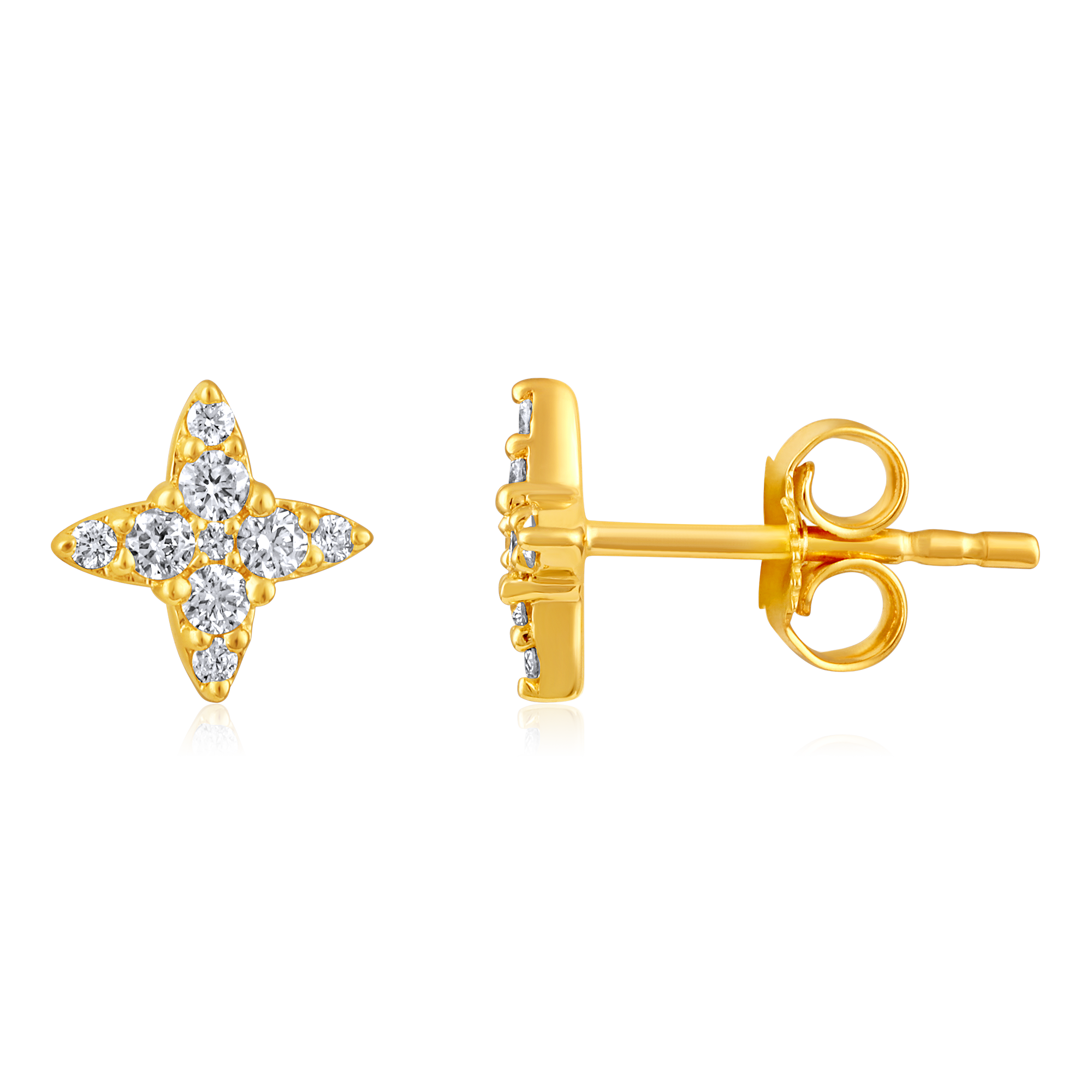 Certified 14K Gold 0.2ct Natural Diamond Morning Star X Delicate Stud Earrings