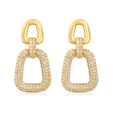 Certified 14K Gold 0.4ct Natural Diamond  Chain Link Cuban Drop  Earrings