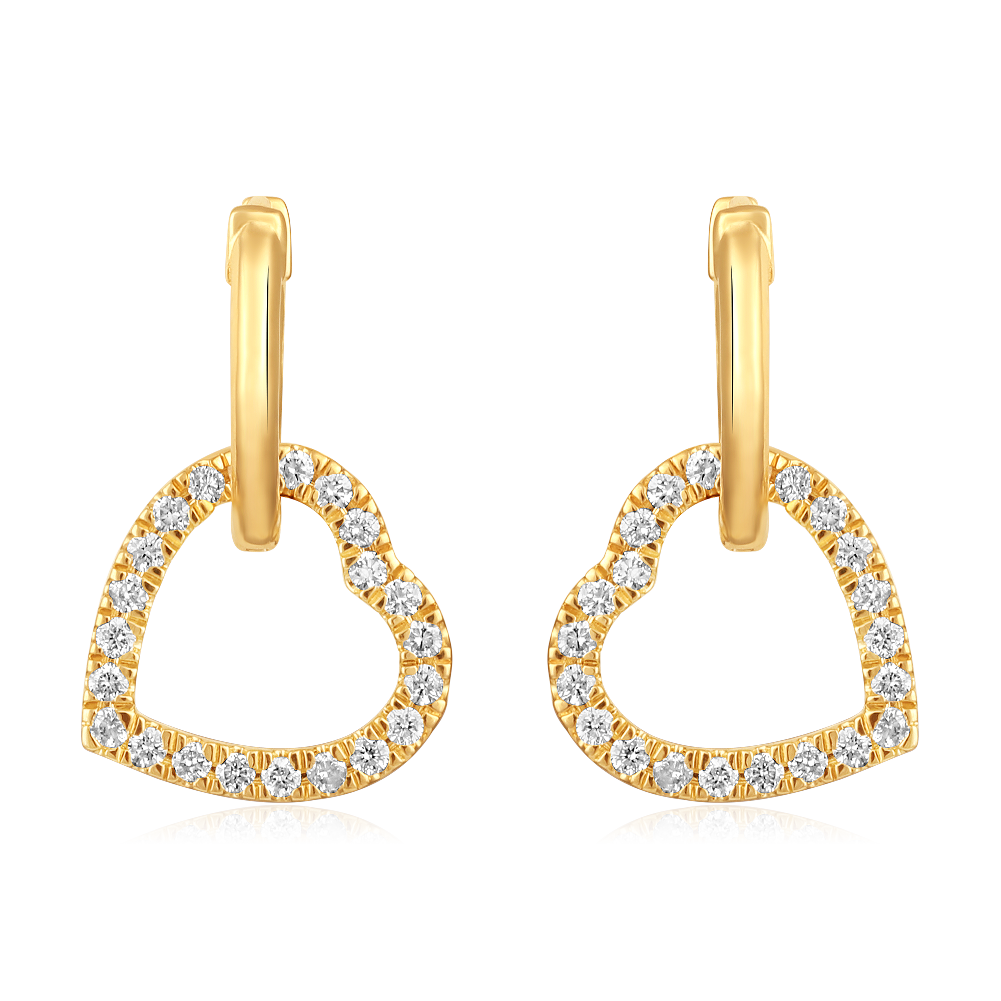 Certified 14K Gold 0.32ct Natural Diamond Hollow Heart Dangle Drop Earrings