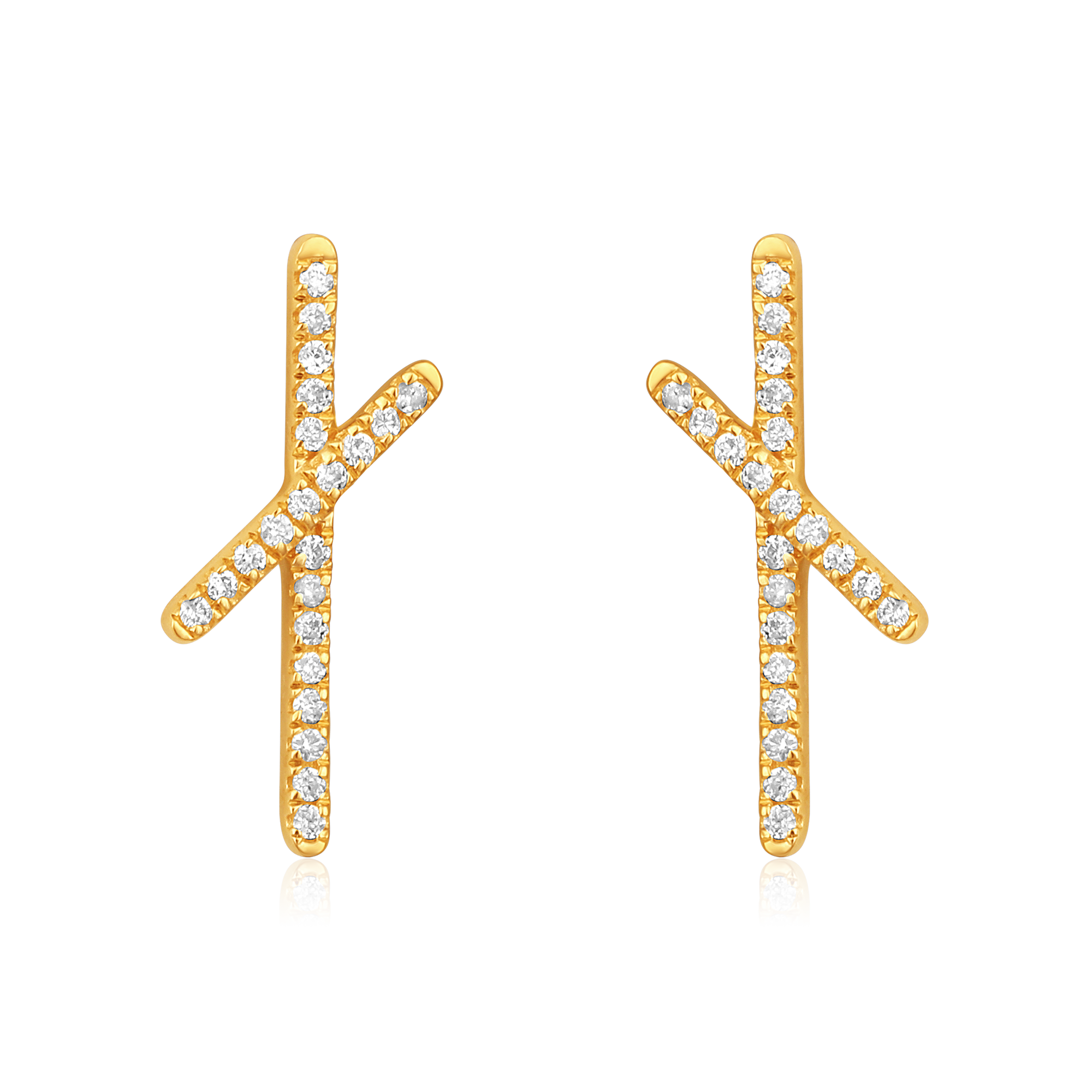 Certified 14K Gold 0.1ct Natural Diamond X Cross Plus Delicate Stud Earrings