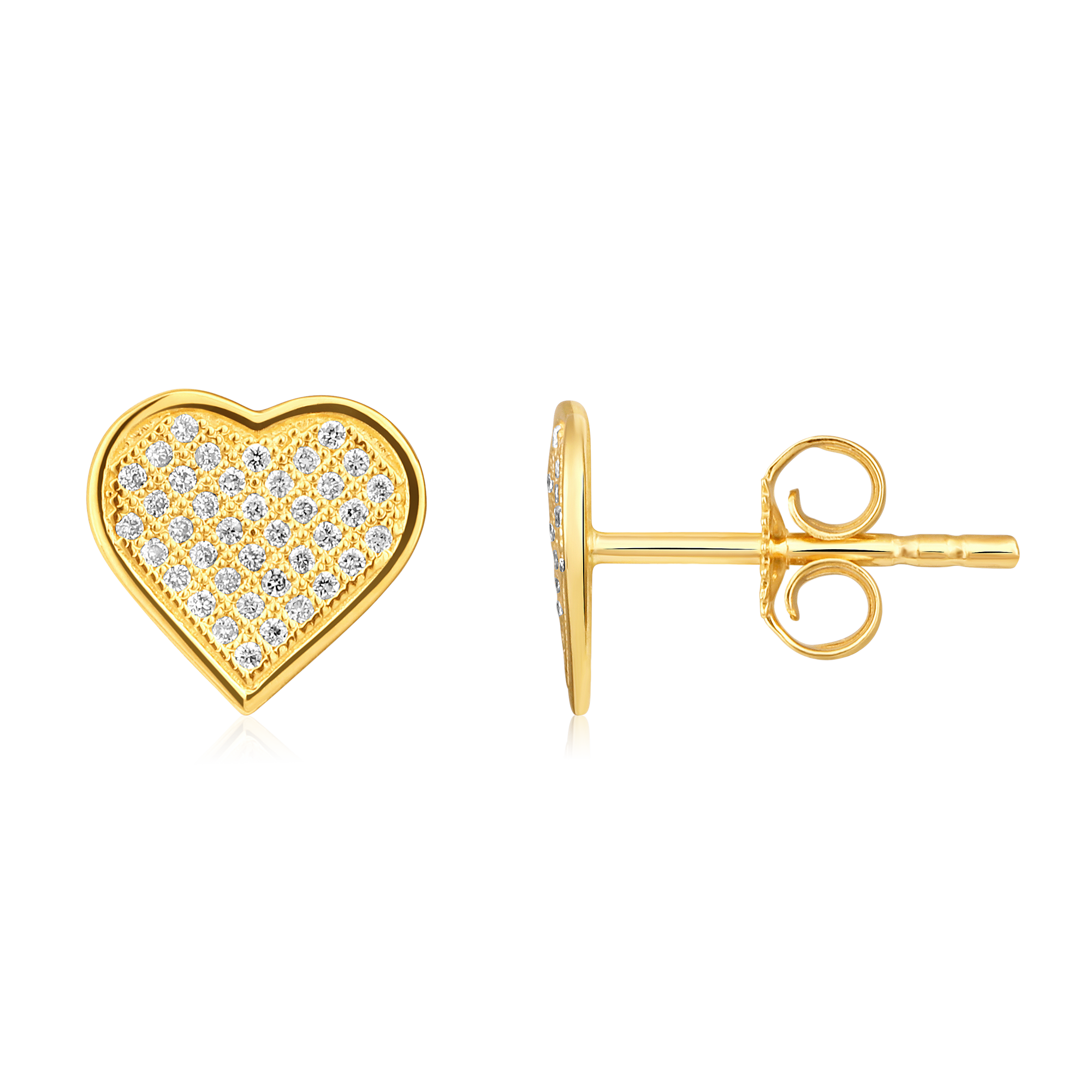 Certified 14K Gold 0.13ct Natural Diamond Love Heart Cluster Stud Earrings