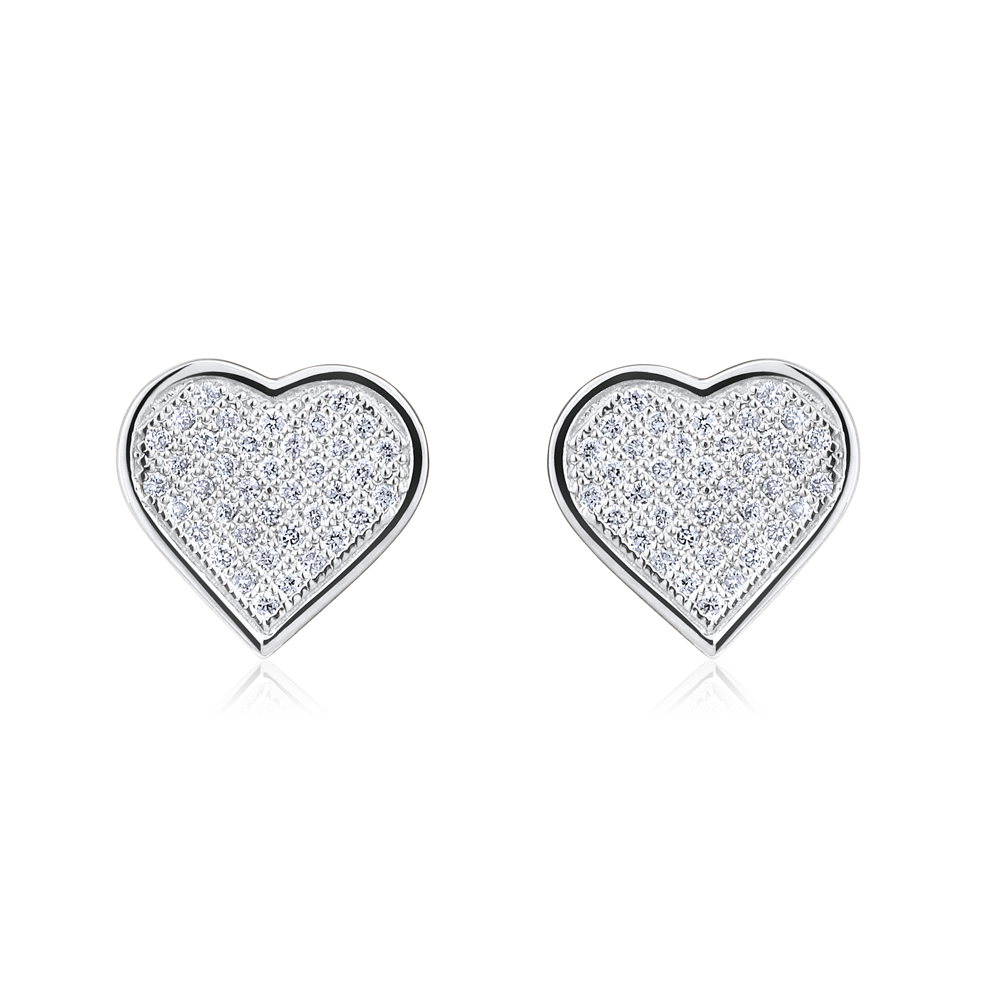 Certified 14K Gold 0.14ct Natural Diamond Heart Bezel Studded Love Stud Earrings