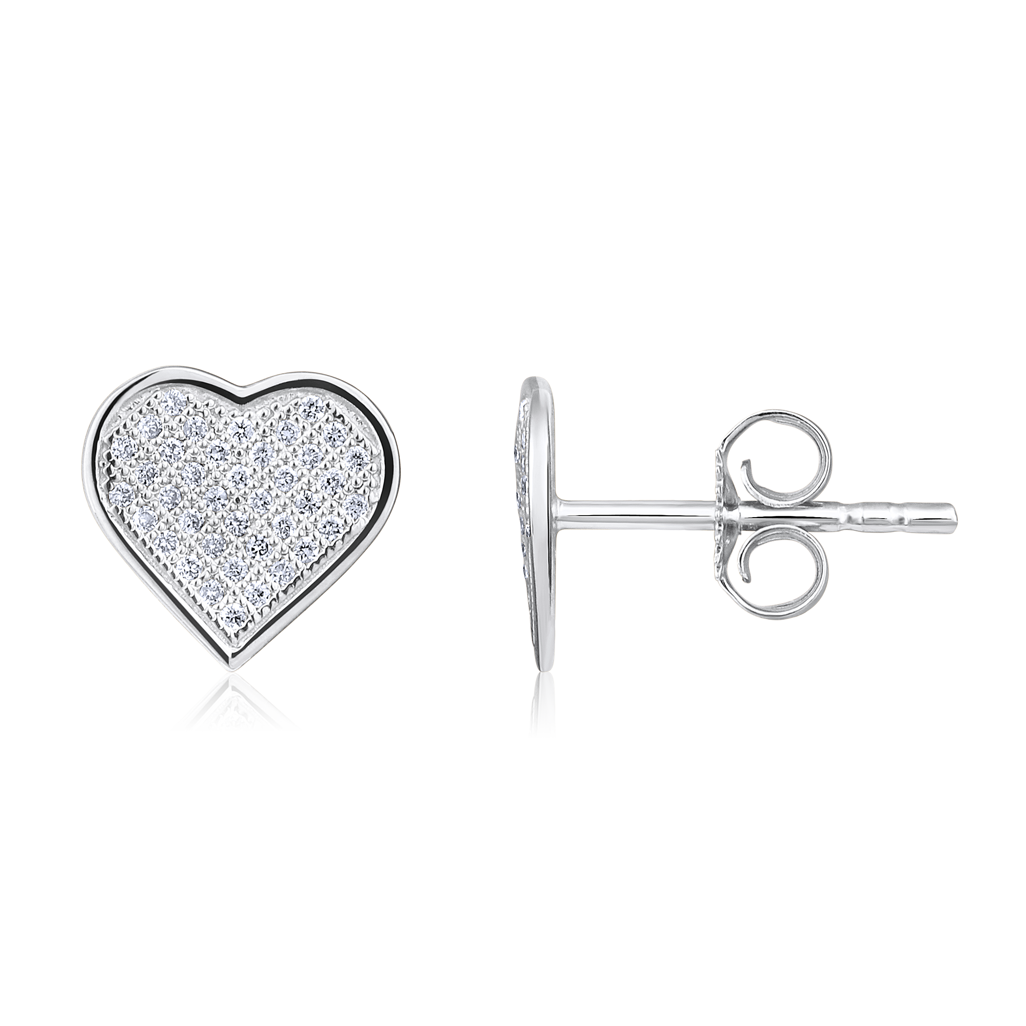 Certified 14K Gold 0.14ct Natural Diamond Heart Bezel Studded Love Stud Earrings