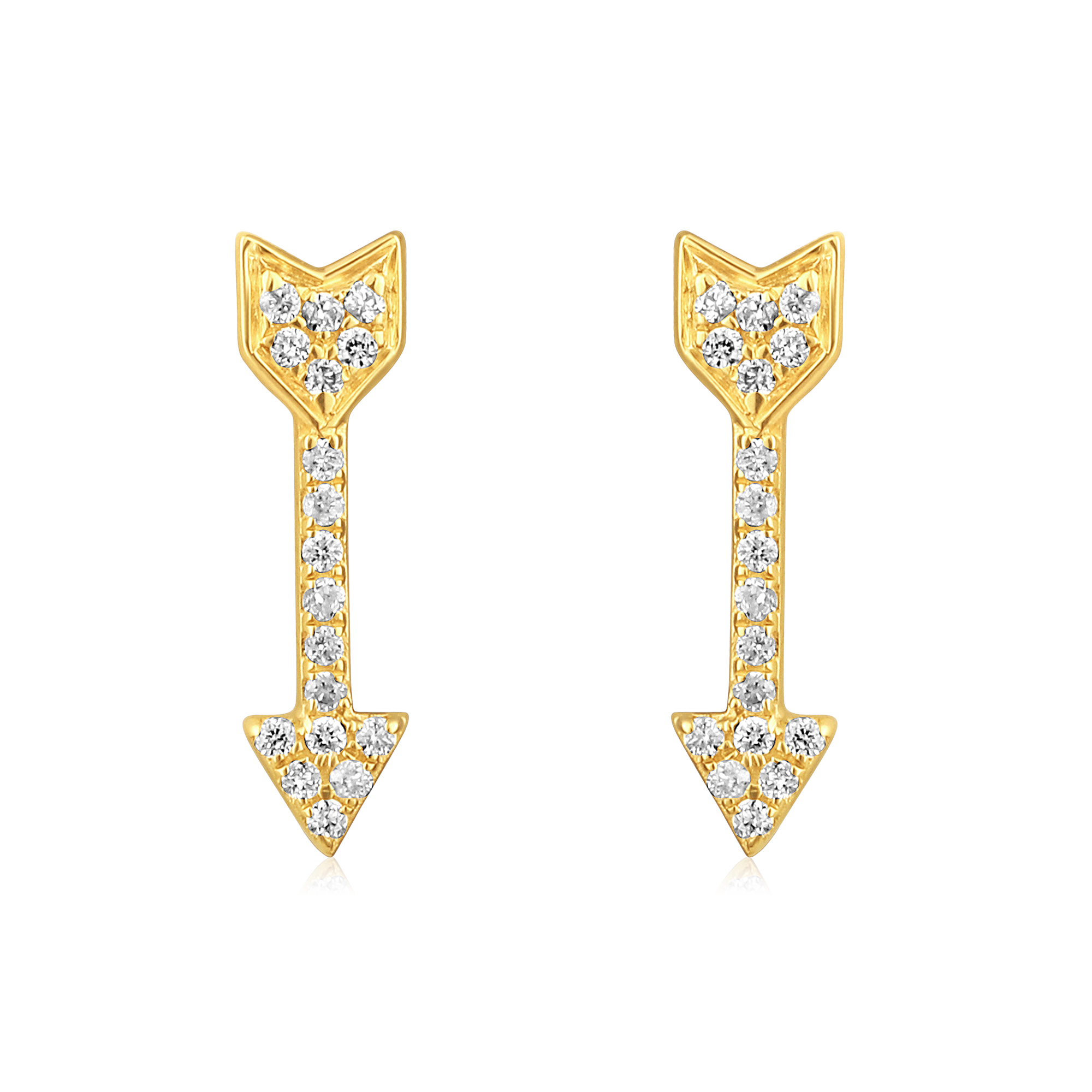 Certified 14K Gold 0.1ct Natural Diamond Arrow Drop Delicate Stud Earrings