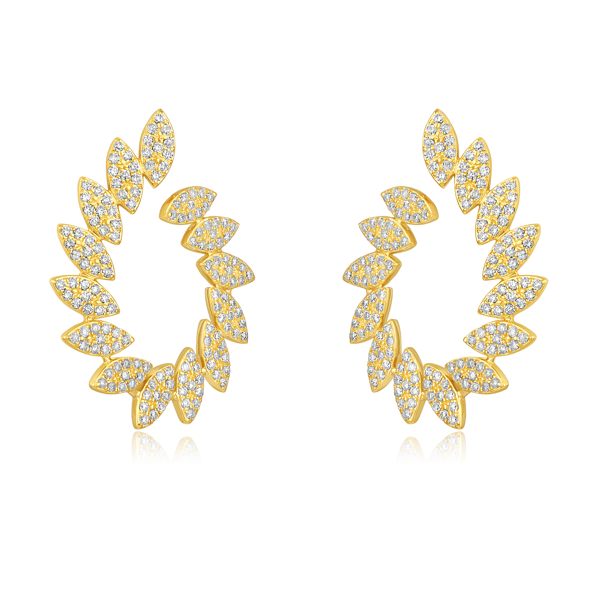 Certified 14K Gold 0.53ct Natural Diamond Marquise Leaf Loop Stud Earrings