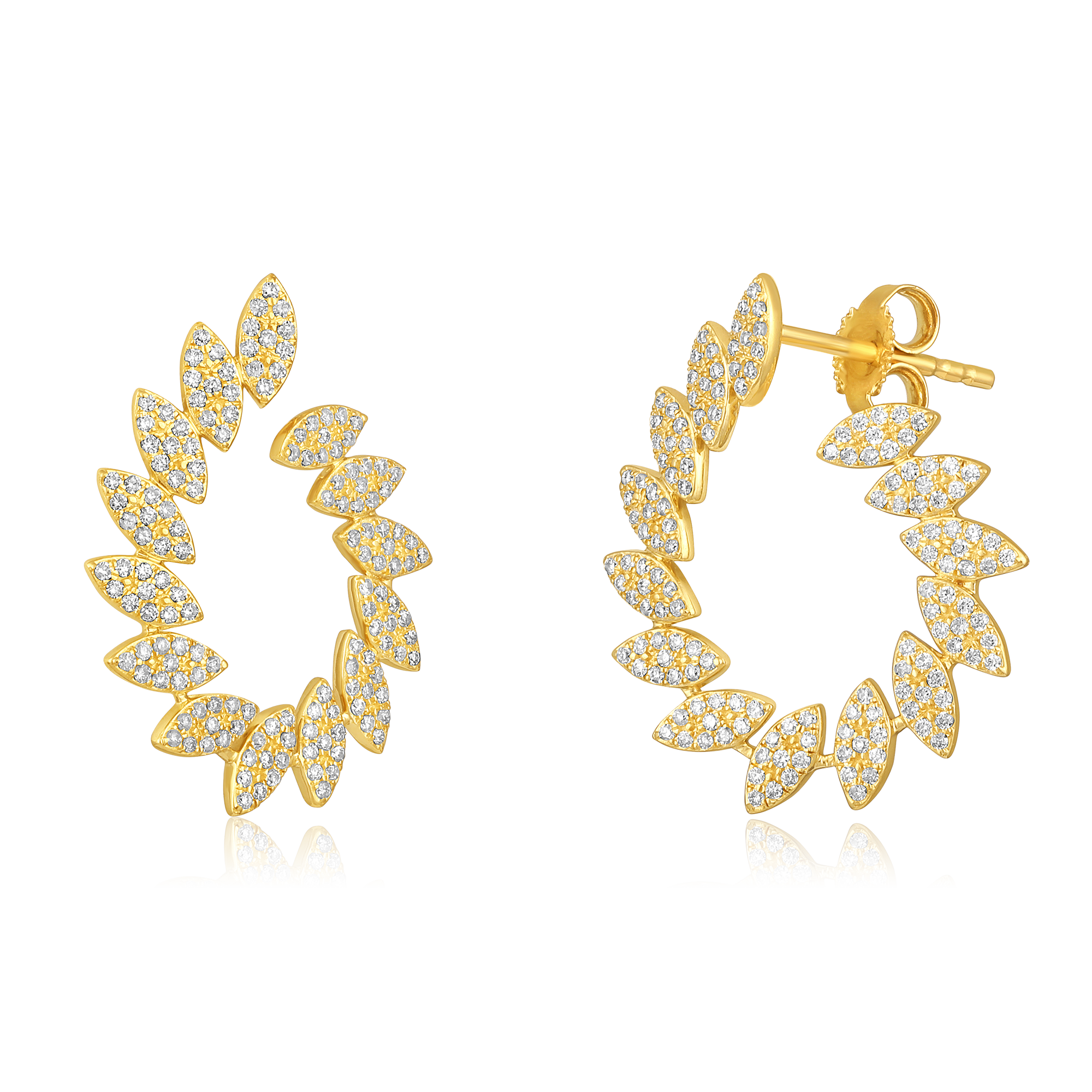 Certified 14K Gold 0.53ct Natural Diamond Marquise Leaf Loop Stud Earrings