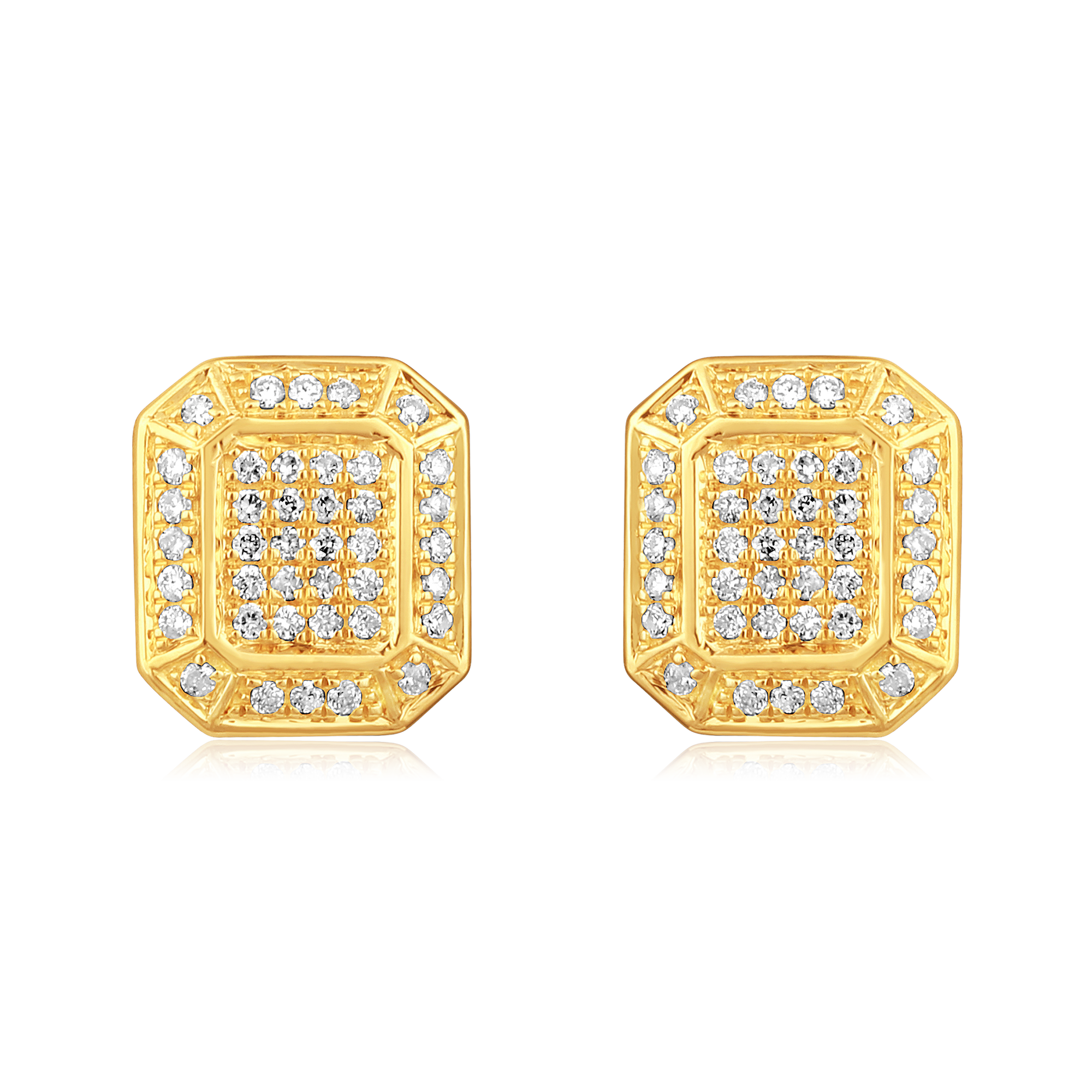 Certified 14K Gold 0.14ct Natural Diamond Geometric Halo Cluster Stud Earrings