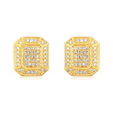 Certified 14K Gold 0.14ct Natural Diamond Geometric Halo Cluster Stud Earrings