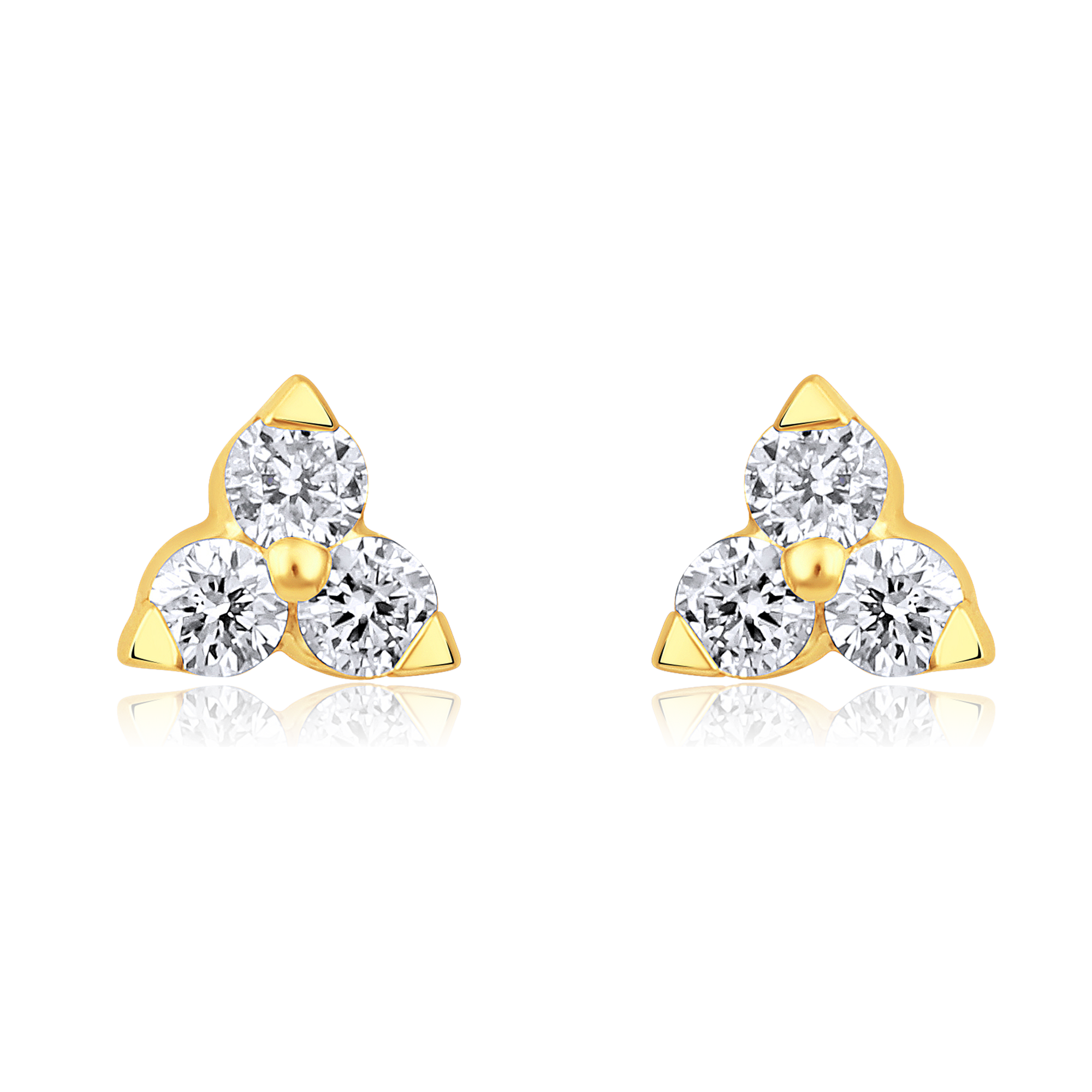 Certified 14K Gold 0.2ct Natural Diamond Delicate 3 Stone Trio Stud Earrings