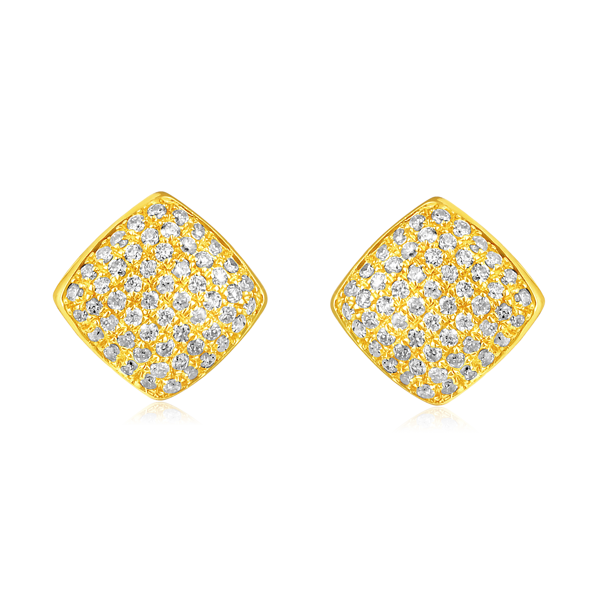 Certified 14K Gold 0.12ct Natural Diamond Rhombus Square Cluster Stud Earrings