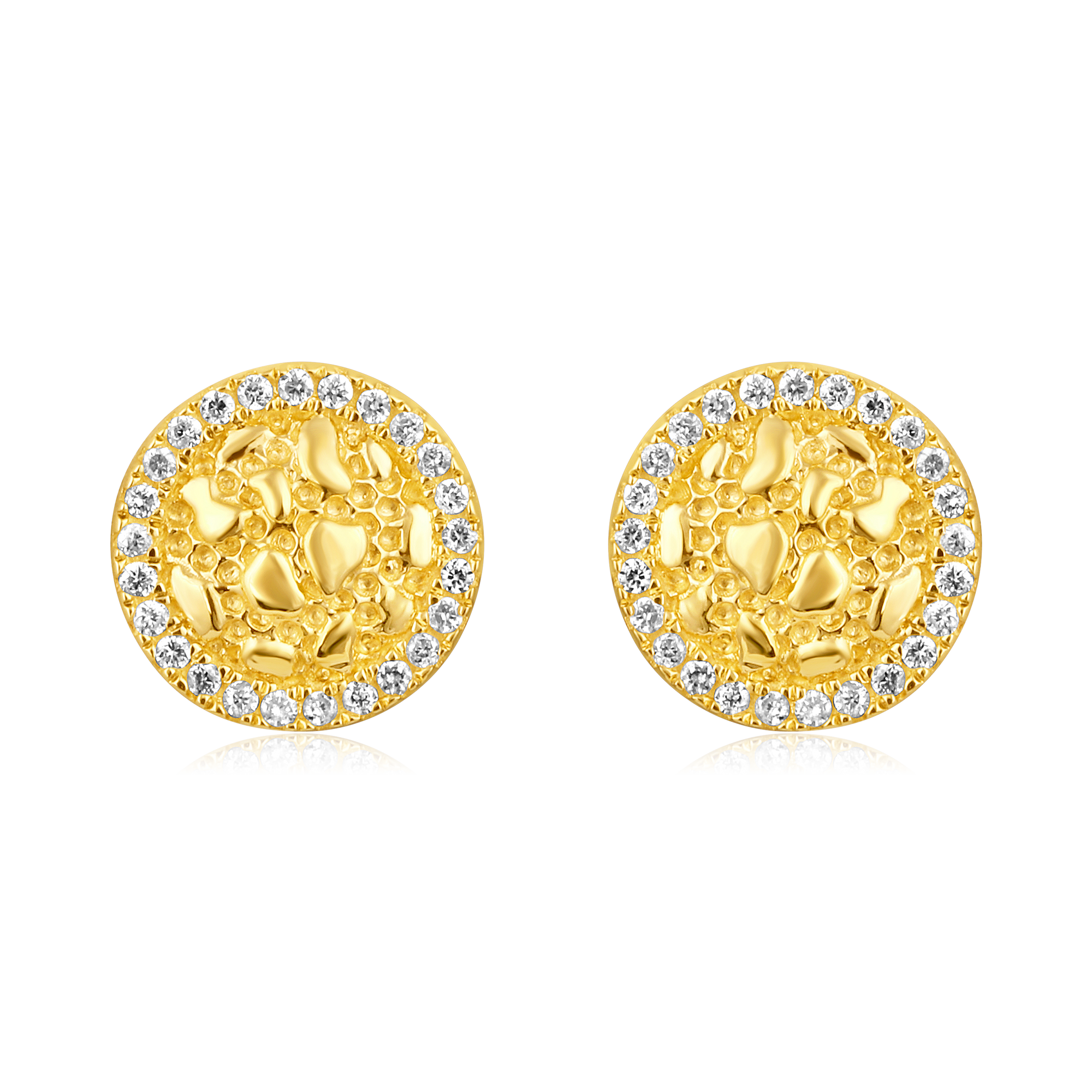 Certified 14K Gold 0.1ct Natural Diamond Round Designer Texture Stud Earrings