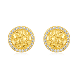 Certified 14K Gold 0.1ct Natural Diamond Round Designer Texture Stud Earrings