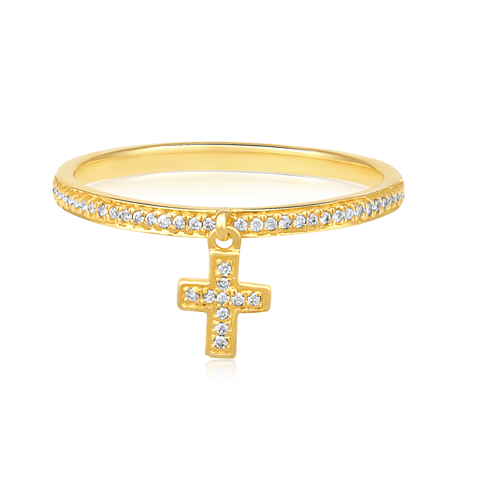 Certified 14K Gold 0.1ct Natural Diamond Cross Religious Charm Band Ring