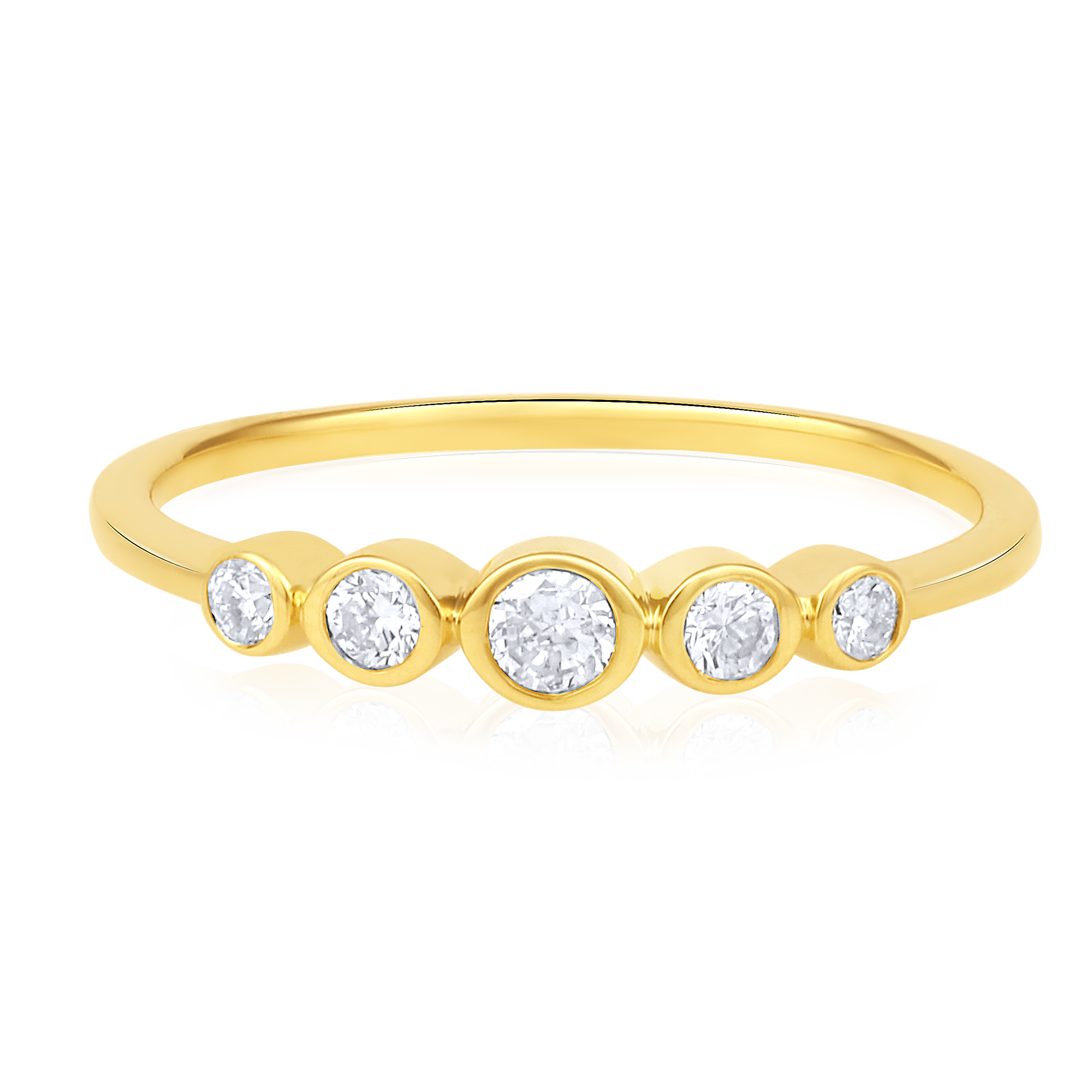 Certified 14K Gold 0.03ct Natural Diamond 5 Stone Bezel Stackable Band Wed Ring