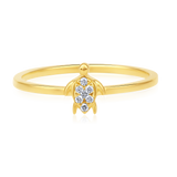 Certified 14K Gold 0.04ct Natural Diamond Turtle Tortoise Animal Charm Ring