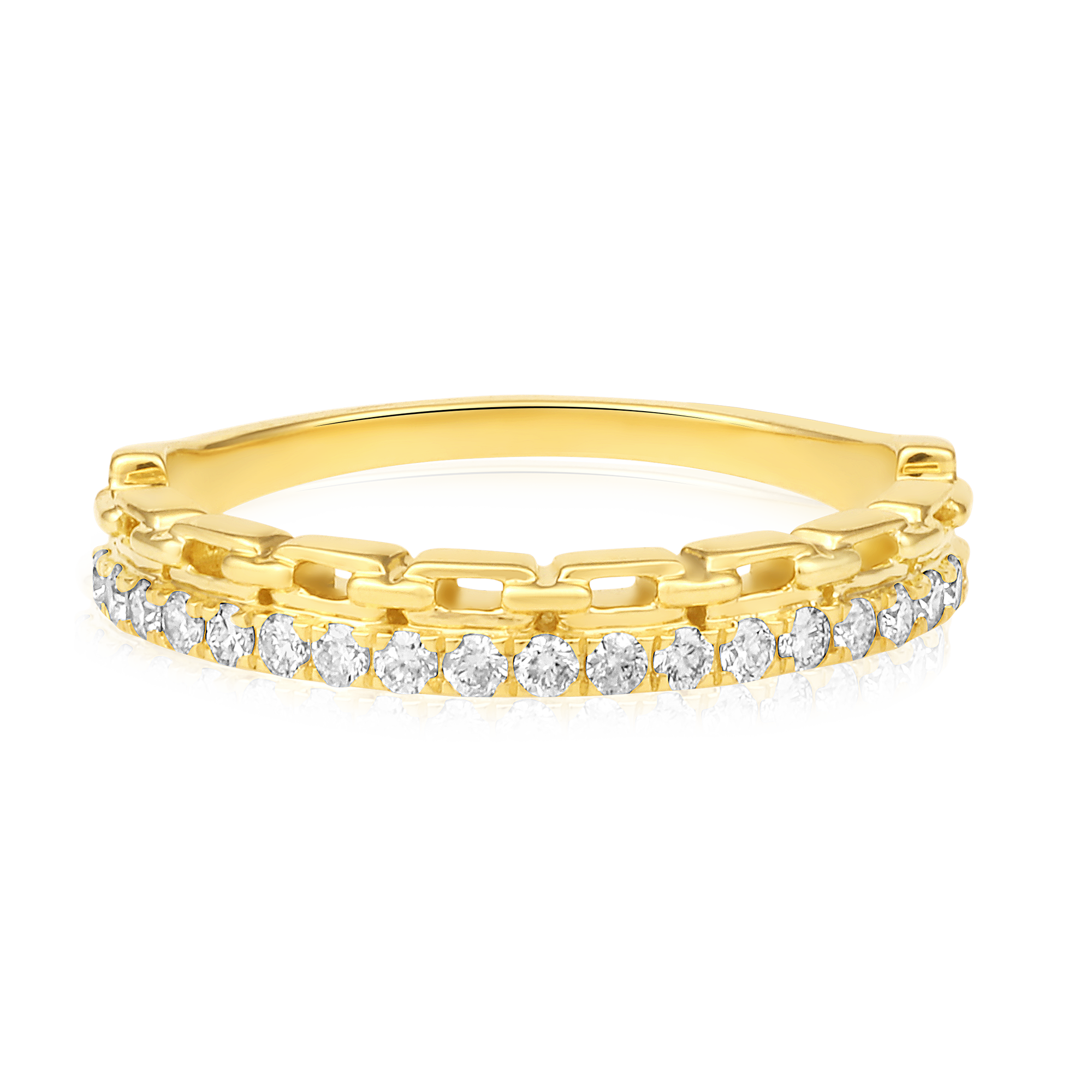 Certified 14K Gold 0.3ct Natural Diamond 2 Row Paperclip Link Chain Stack Ring