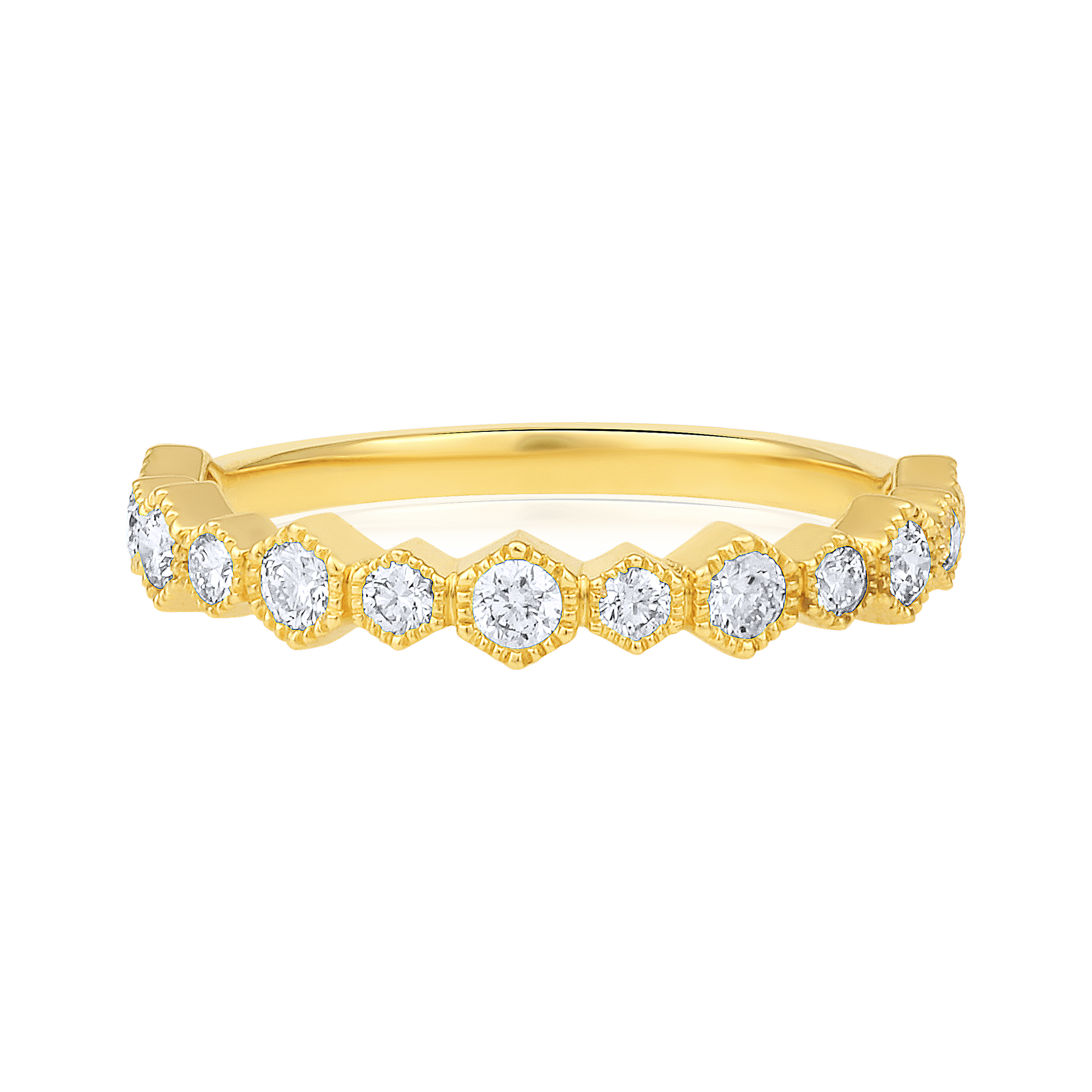 Certified 14K Gold 0.5ct Natural Diamond Hexagonal Honeycomb Wedding Band Ring