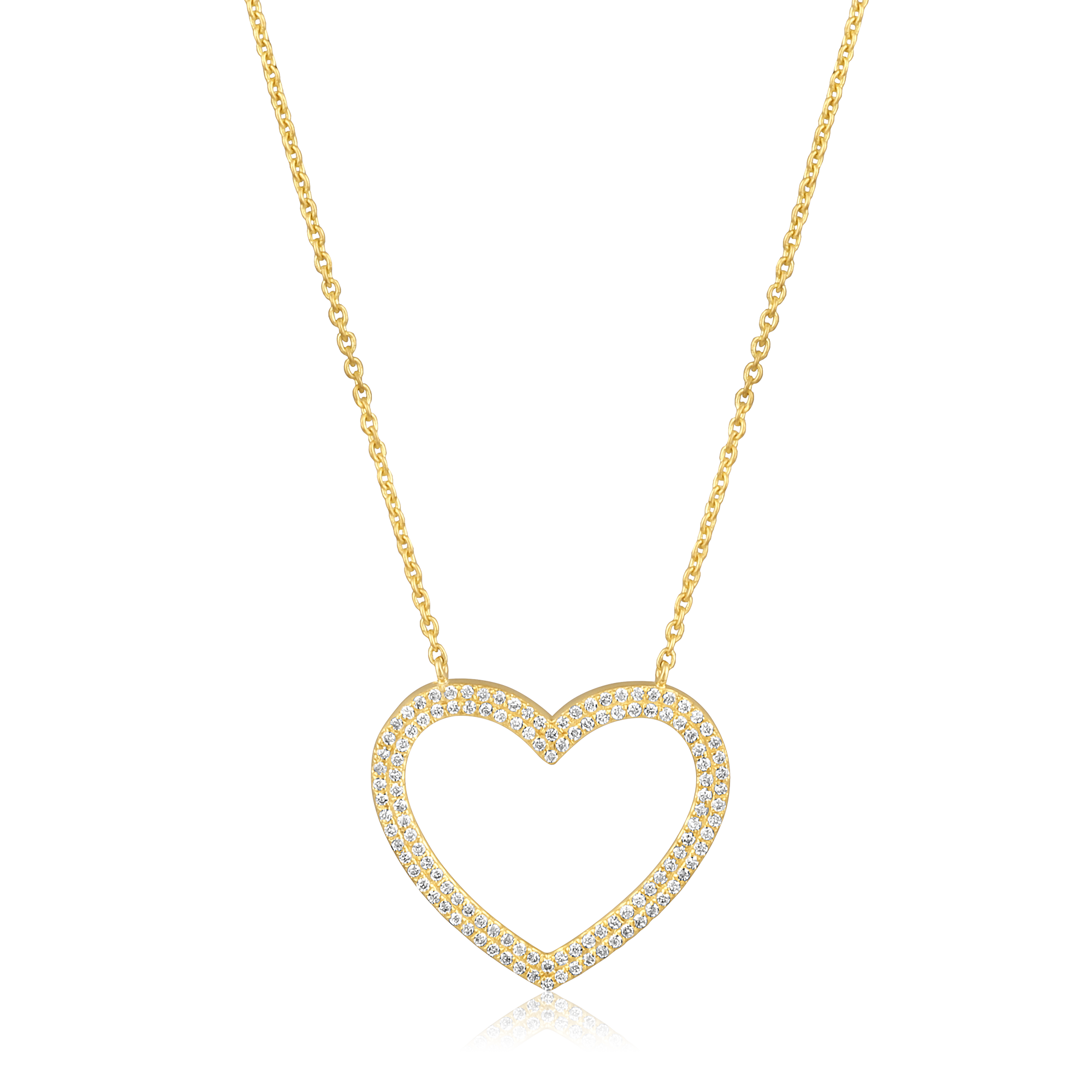 Certified 14K Gold 0.22ct Natural Diamond Open Heart Love Charm Pendant Necklace