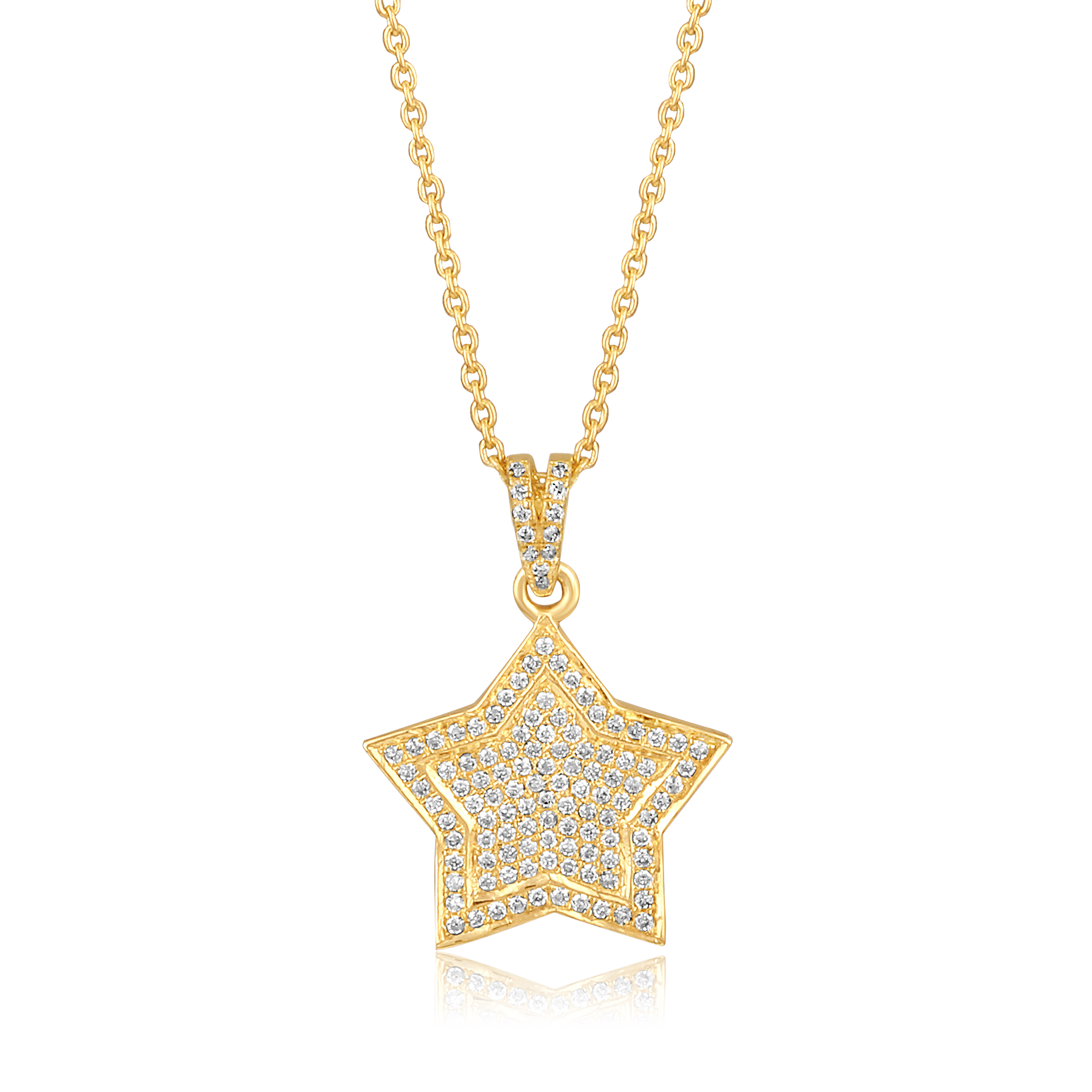 Certified 14K Gold 0.2ct Natural Diamond Pave Star Starburst Hip Hop Necklace