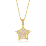 Certified 14K Gold 0.2ct Natural Diamond Pave Star Starburst Hip Hop Necklace