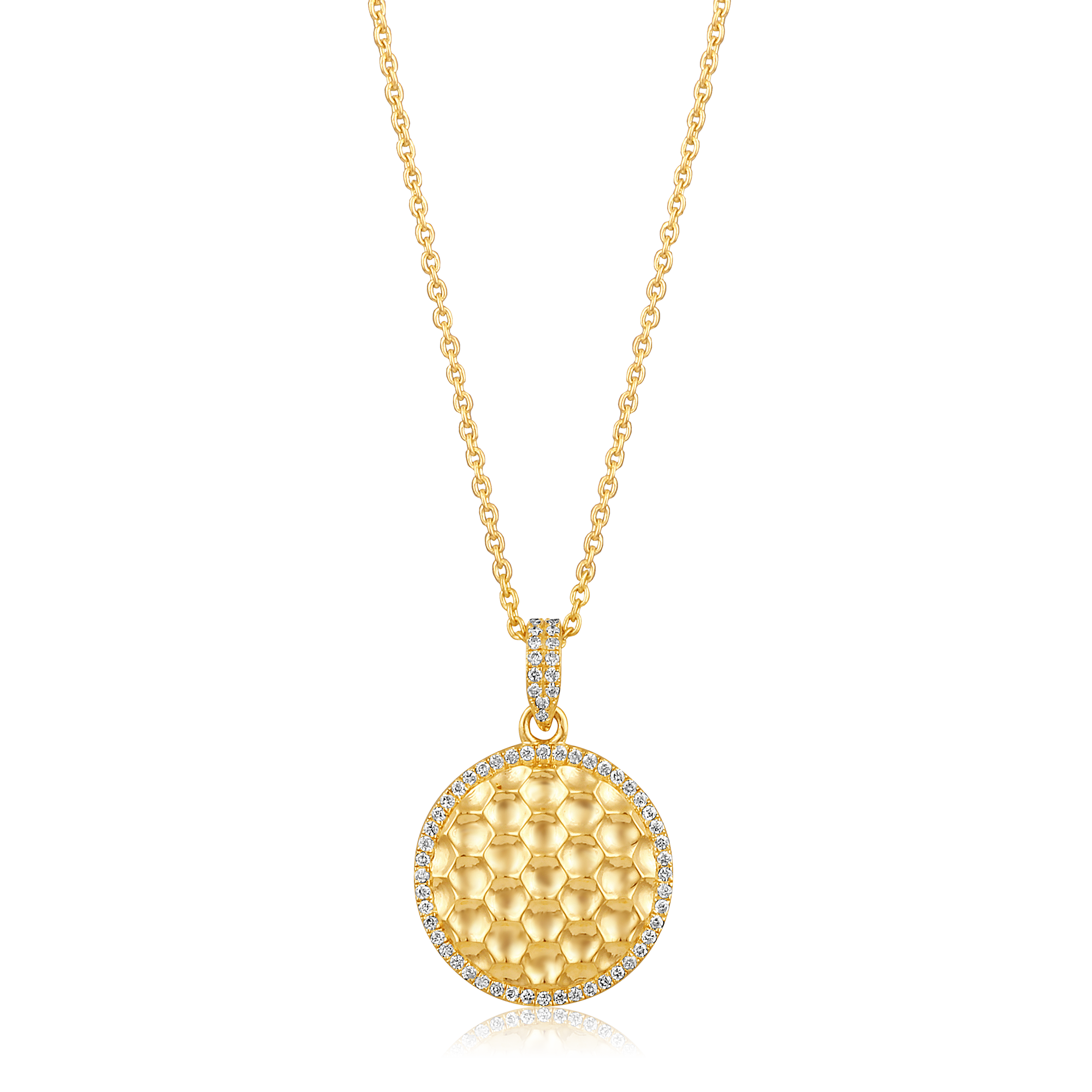 Certified 14K Gold 0.11ct Natural Diamond Designer Disc Charm Pendant Necklace