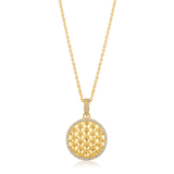 Certified 14K Gold 0.11ct Natural Diamond Designer Disc Charm Pendant Necklace