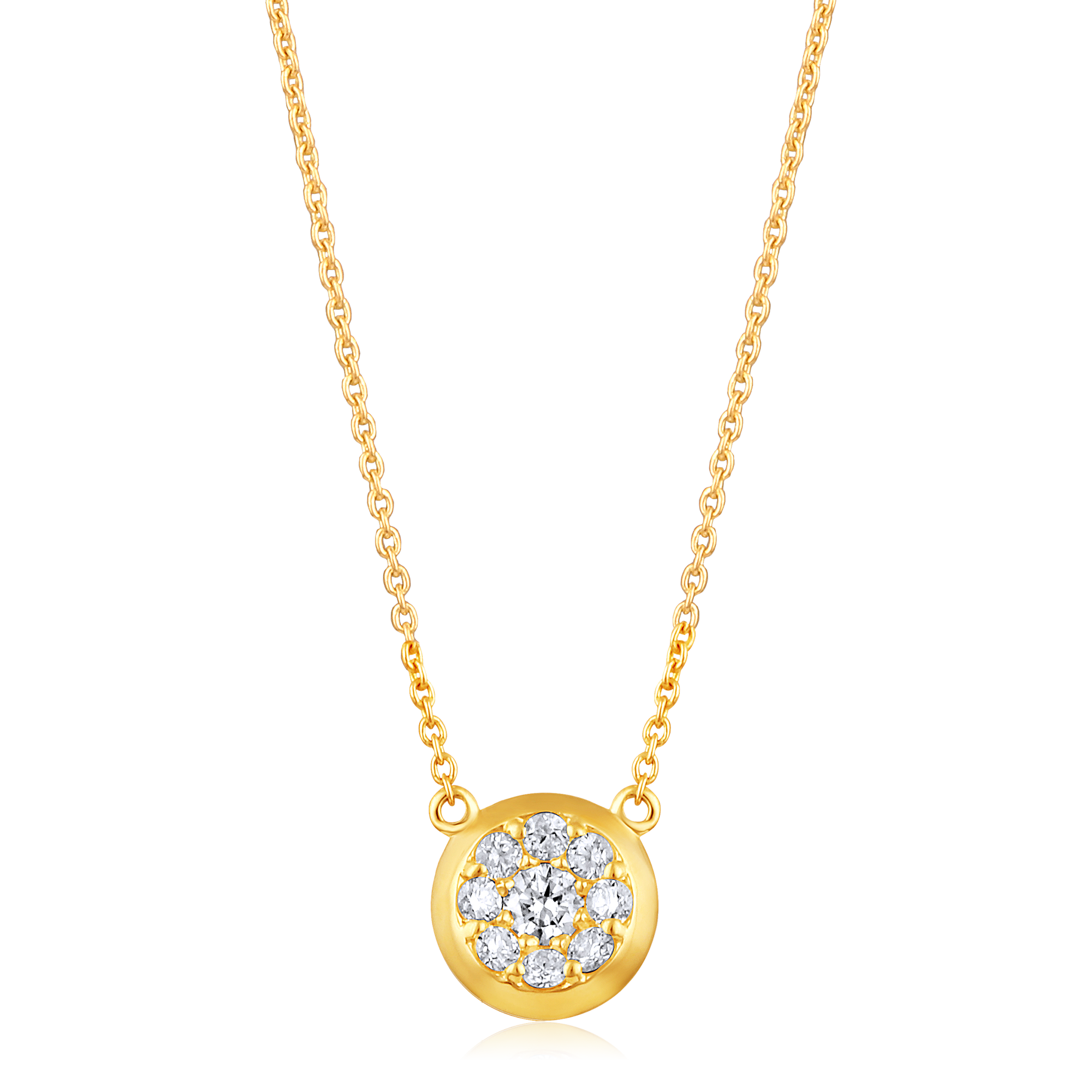 Certified 14K Gold 0.3ct Natural Diamond Cluster Bezel Halo Pendant Necklace