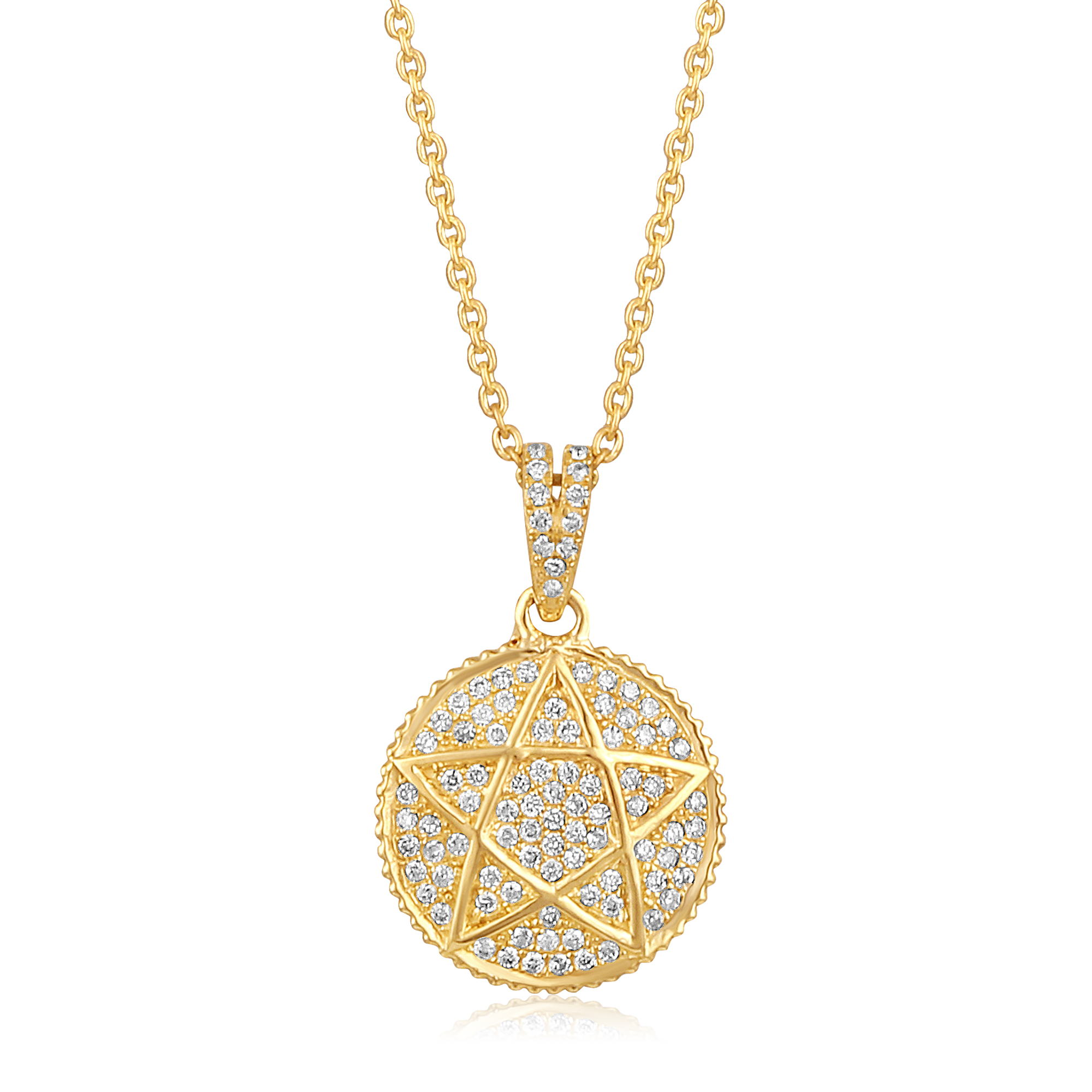 Certified 14K Gold 0.2ct Natural Diamond Pentagram Of Protection Star Necklace