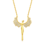 Certified 14K Gold 0.12ct Natural Diamond Love Wings Goth Angel Fairy  Necklace