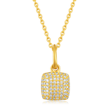 Certified 14K Gold 0.2ct Natural Diamond Cube Cluster Cushion Square Necklace