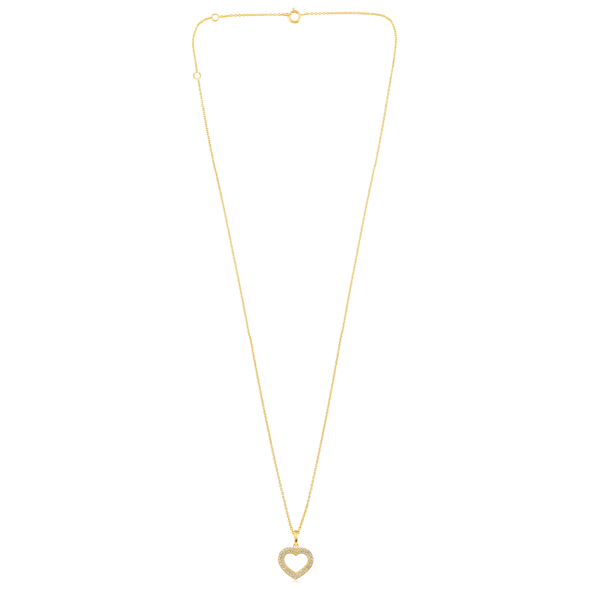 Certified 14K Gold 0.24ct Natural Diamond Open Heart Love Two Row Charm Necklace