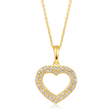 Certified 14K Gold 0.24ct Natural Diamond Open Heart Love Two Row Charm Necklace