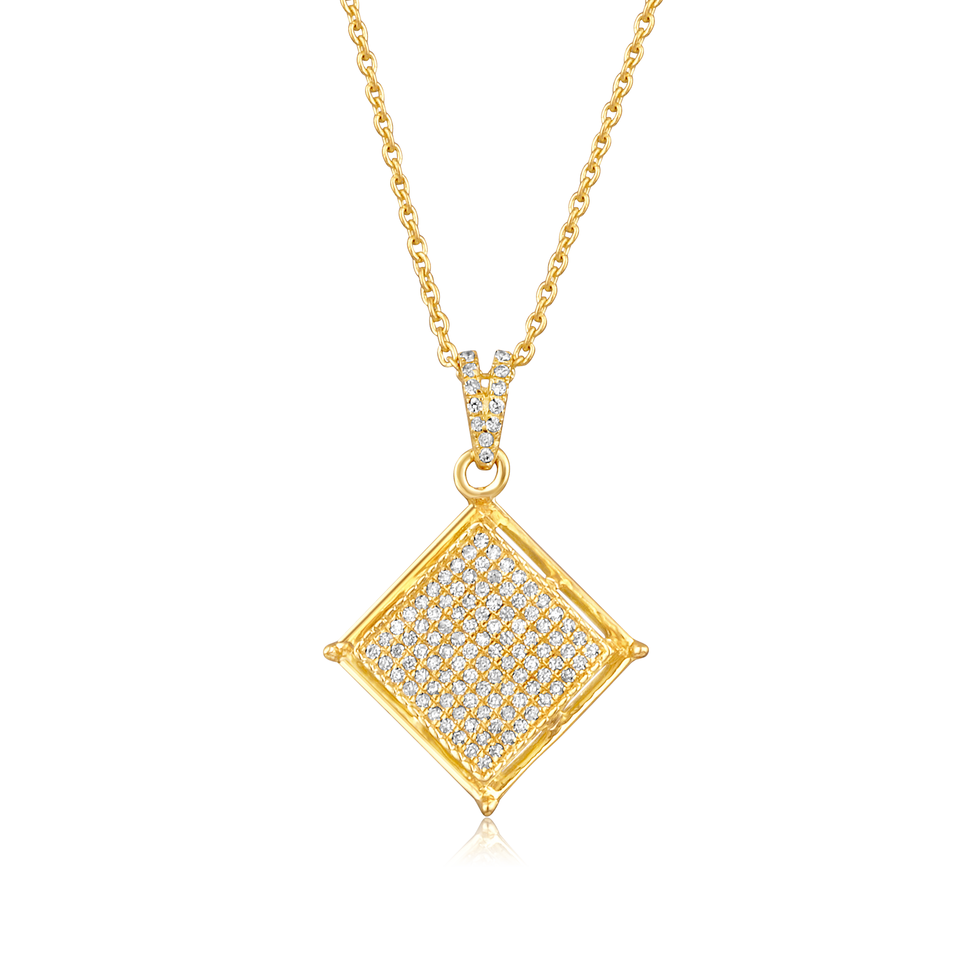 Certified 14K Gold 0.2ct Natural Diamond Kite Rhombus Square Poker Necklace