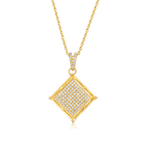 Certified 14K Gold 0.2ct Natural Diamond Kite Rhombus Square Poker Necklace