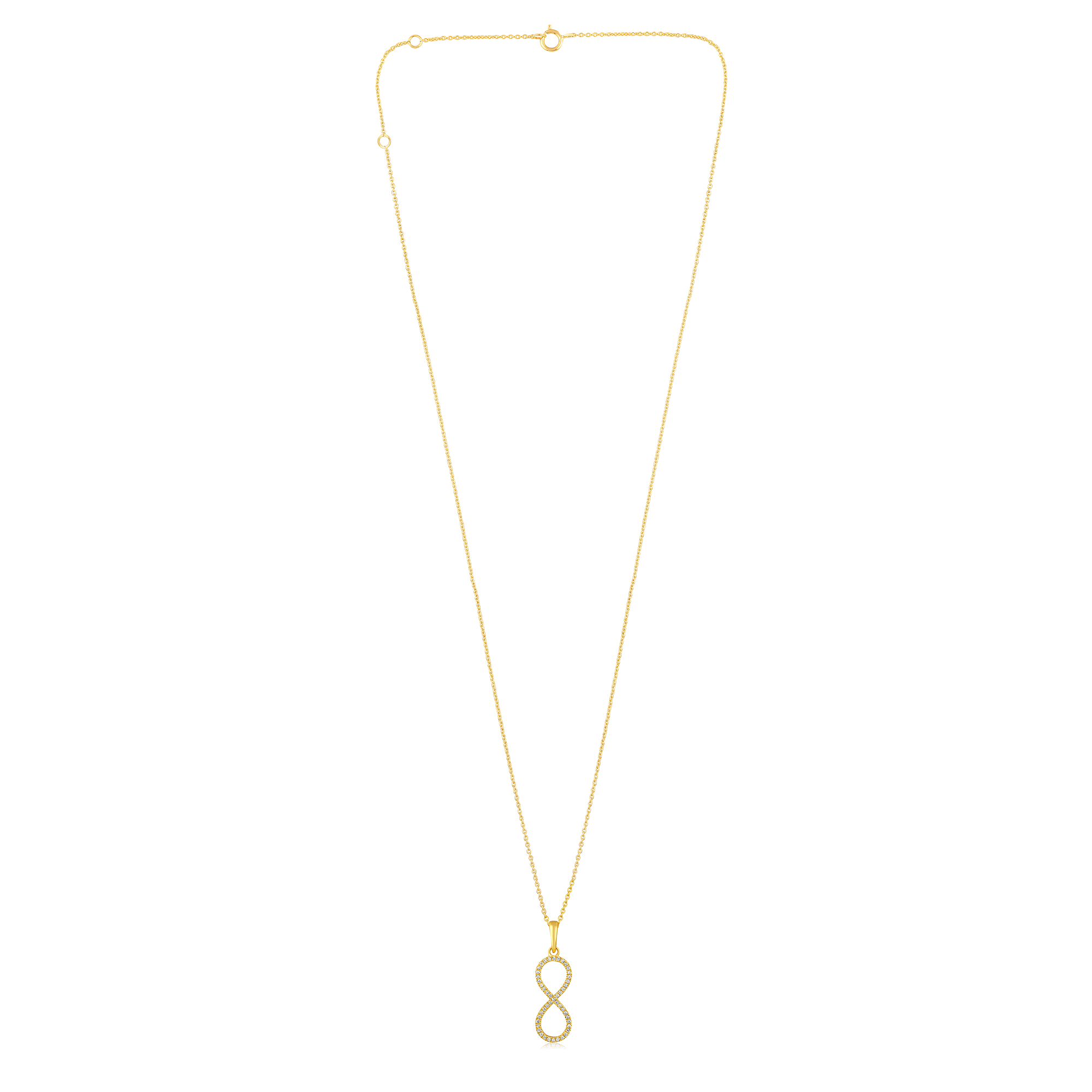 Certified 14K Gold 0.1ct Natural Diamond Infinity Vertical Pendant Necklace