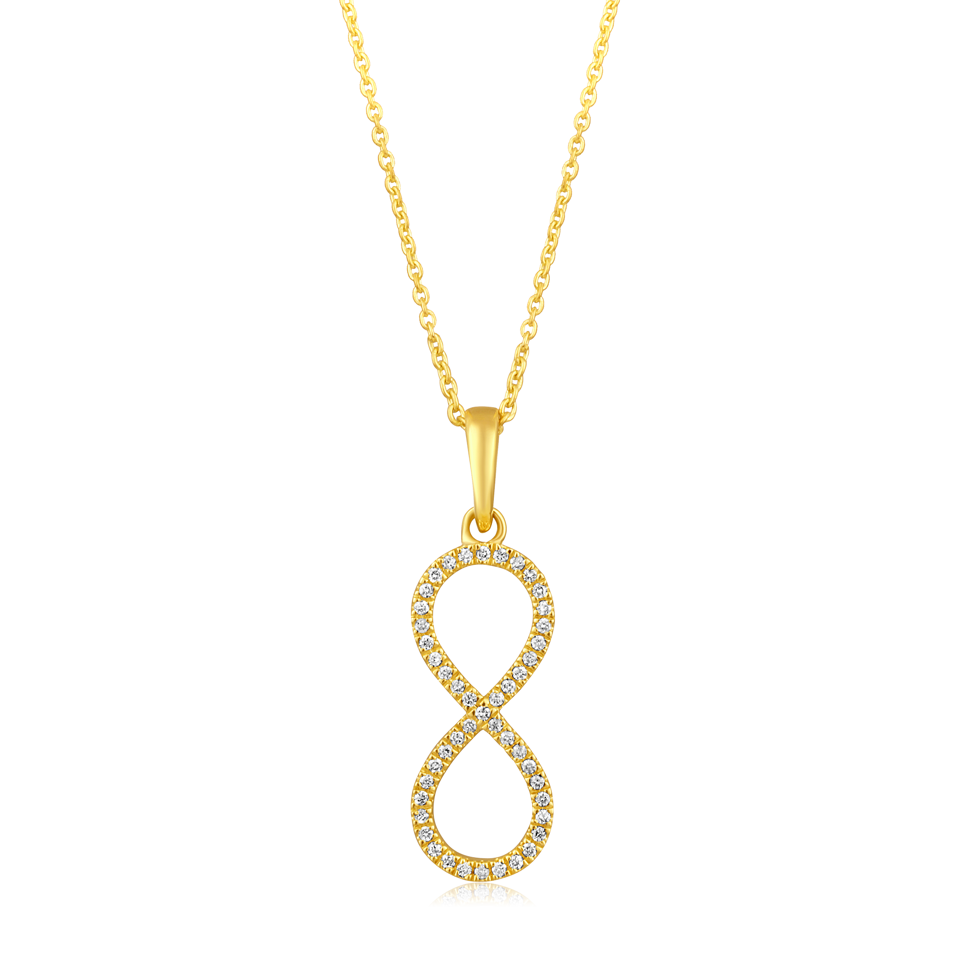 Certified 14K Gold 0.1ct Natural Diamond Infinity Vertical Pendant Necklace