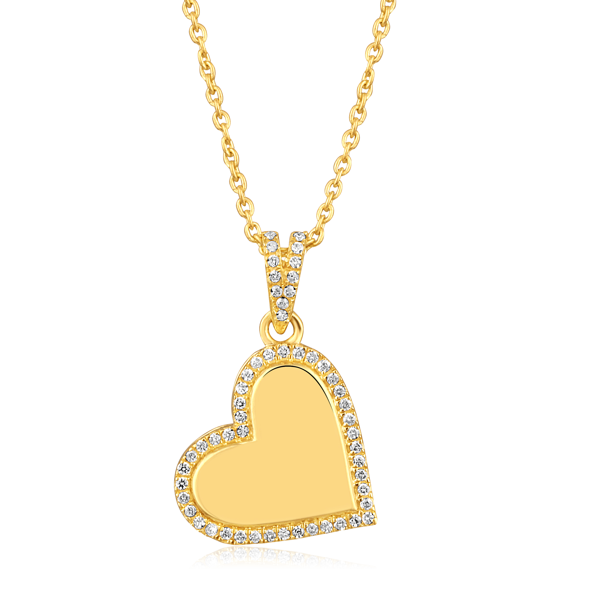 Certified 14K Gold 0.1ct Natural Diamond Heart Slanting Love Pendant Necklace