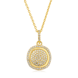 Certified 14K Gold 0.2ct Natural Diamond Pave Cluster Circle Pendant Necklace