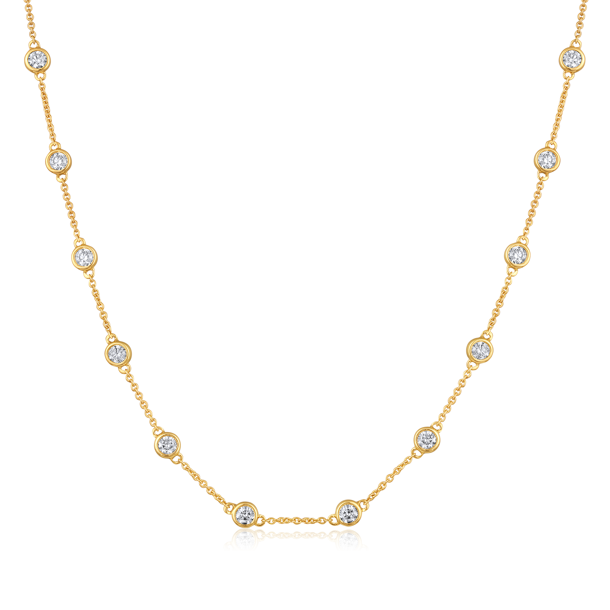 Certified 14K Gold 3ct Natural Diamond By Yard Bezel Station Chain Necklace