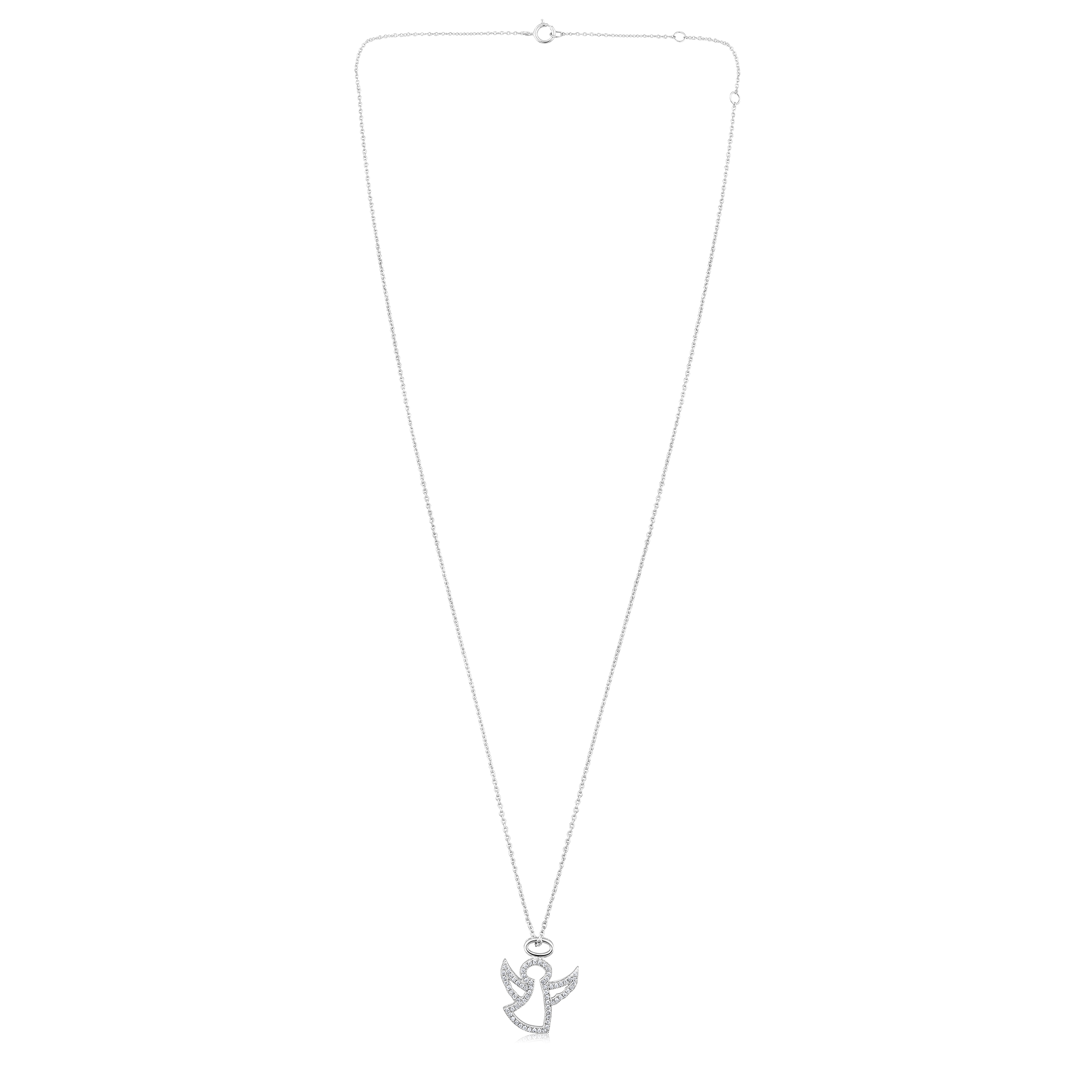 Certified 14K Gold 0.12ct Natural Diamond Angel Wing Charm Pendant Necklace