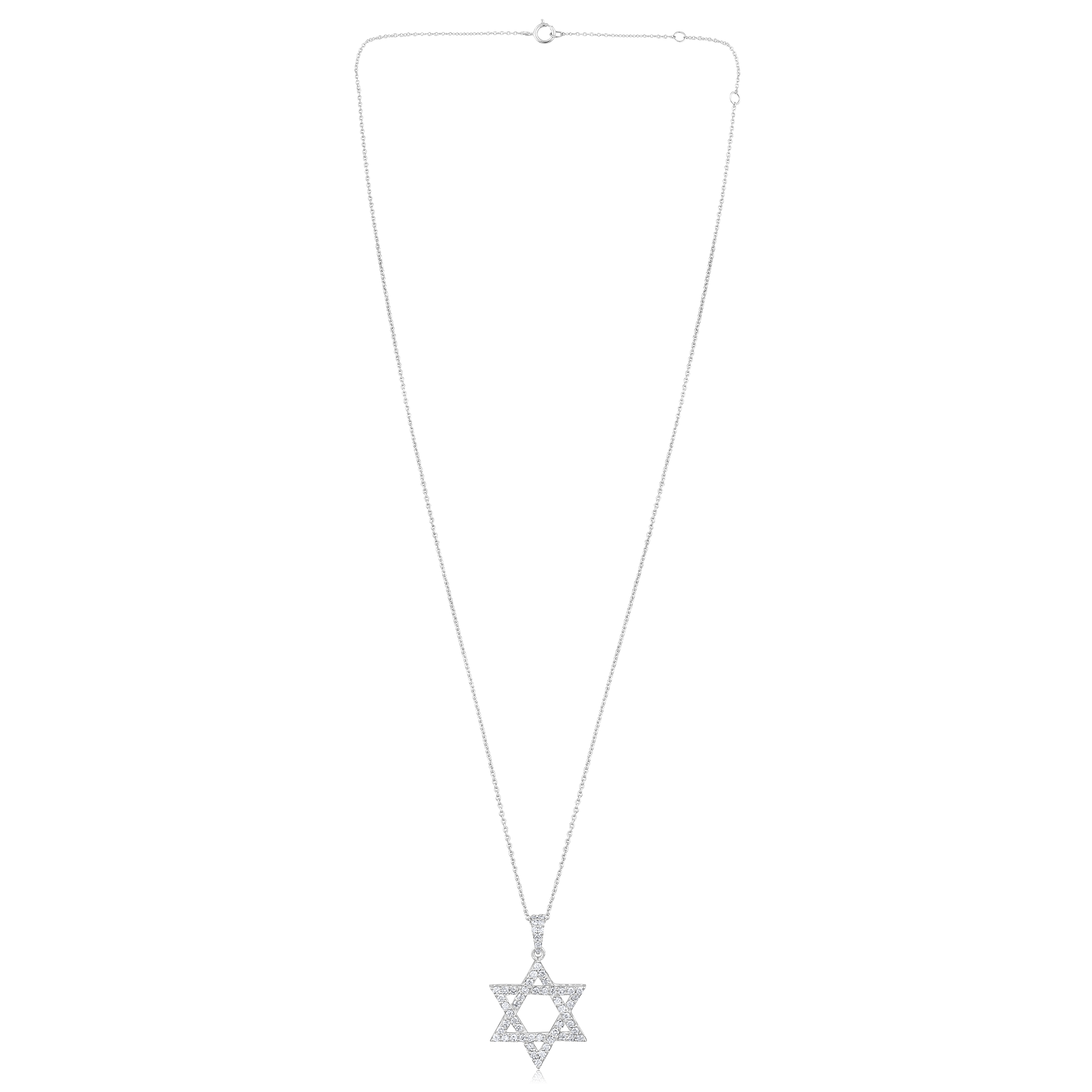 Certified 14K Gold 0.51ct Natural Diamond Star Of David Religion Charm Necklace