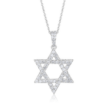 Certified 14K Gold 0.51ct Natural Diamond Star Of David Religion Charm Necklace