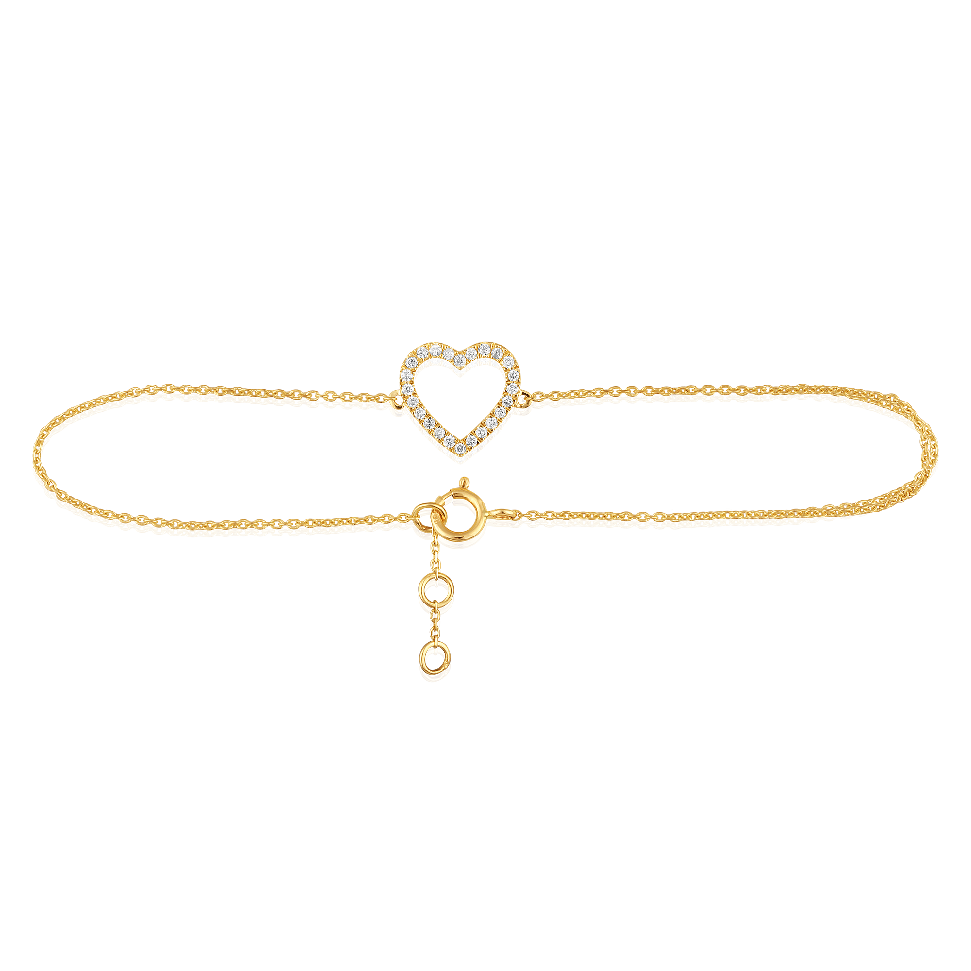 Certified 14K Gold 0.12ct Natural Diamond Hert Love Delicate Chain Bracelet