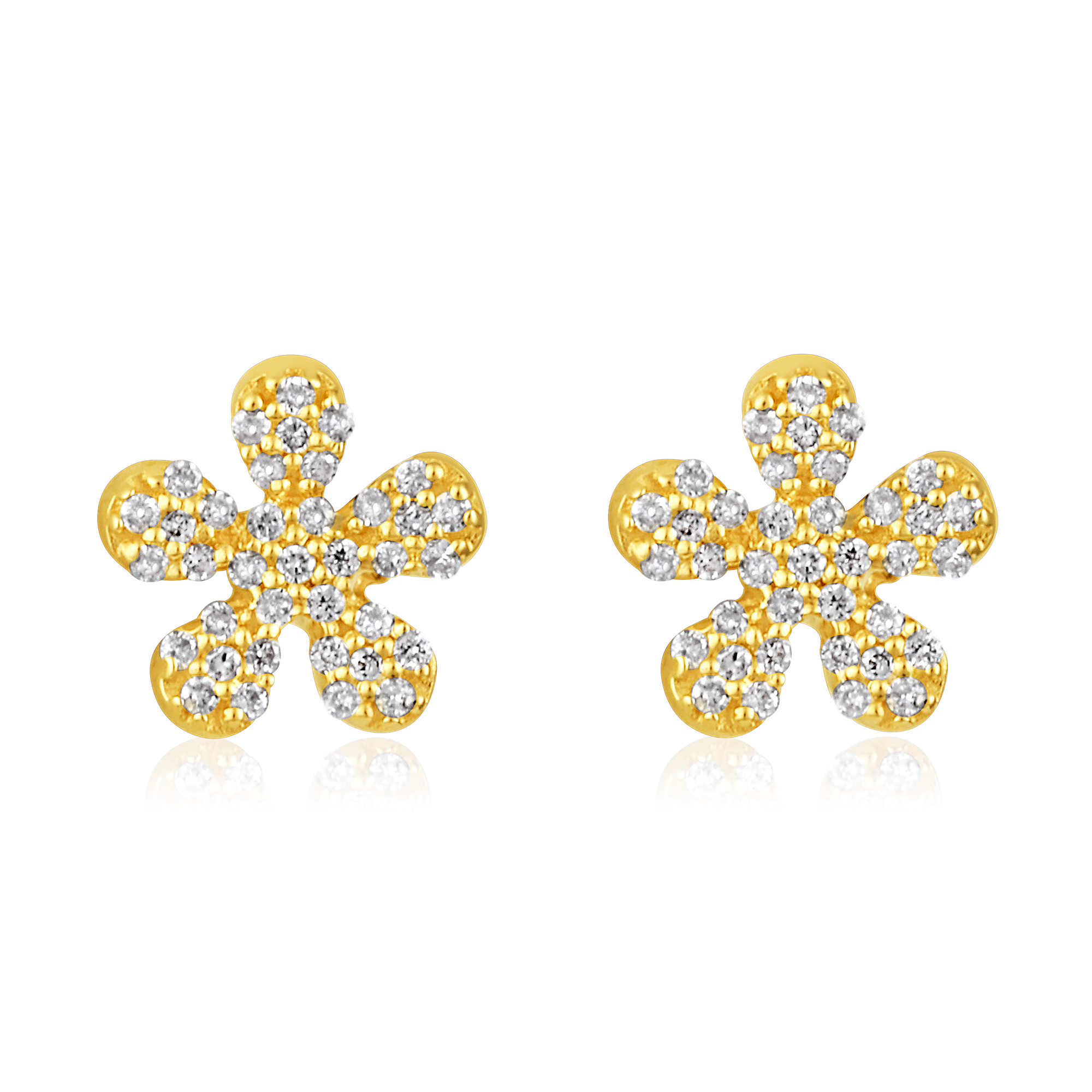 Certified 14K Gold 0.11ct Natural Diamond Floral Everyday Delicate Stud Earrings