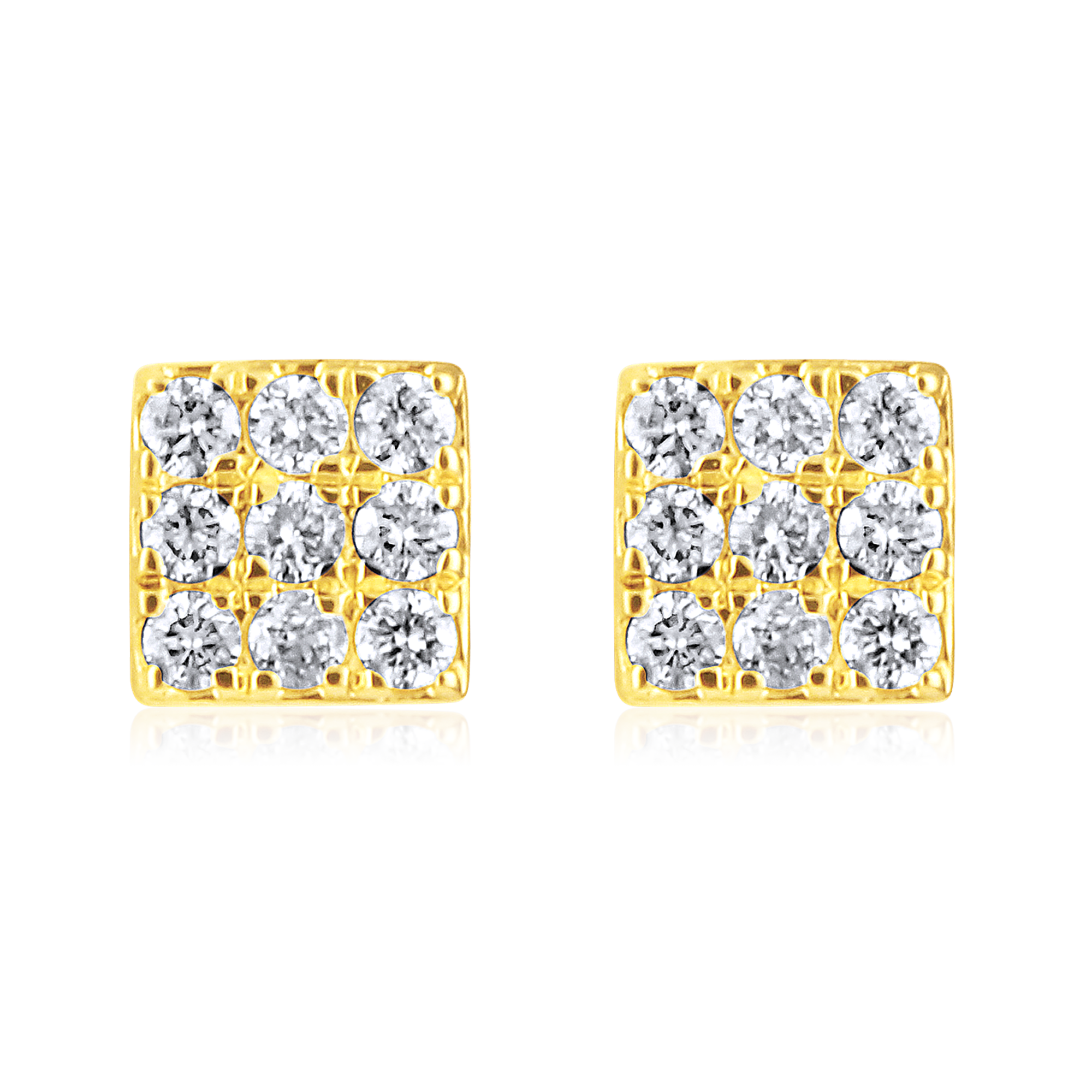 Certified 14K Gold 0.14ct Natural Diamond  Square Rhombus Cluster Stud Earrings