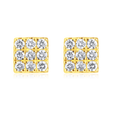 Certified 14K Gold 0.14ct Natural Diamond  Square Rhombus Cluster Stud Earrings