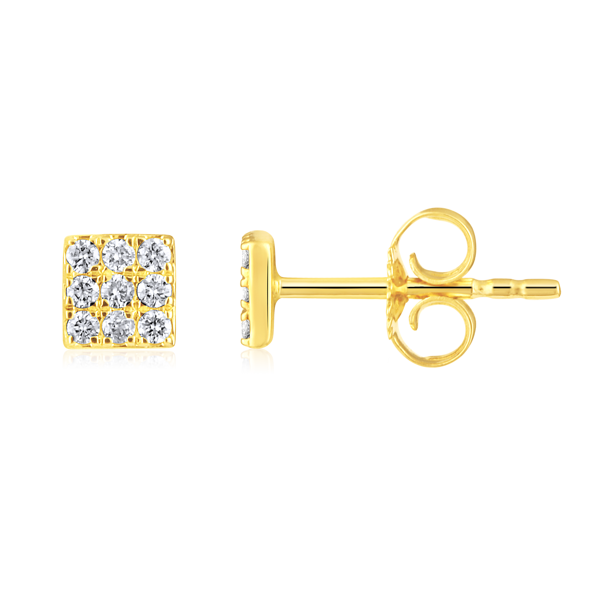 Certified 14K Gold 0.14ct Natural Diamond  Square Rhombus Cluster Stud Earrings