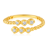 Certified 14K Gold 0.15ct Natural Diamond Beaded Open Wrap Twist Cocktail Ring